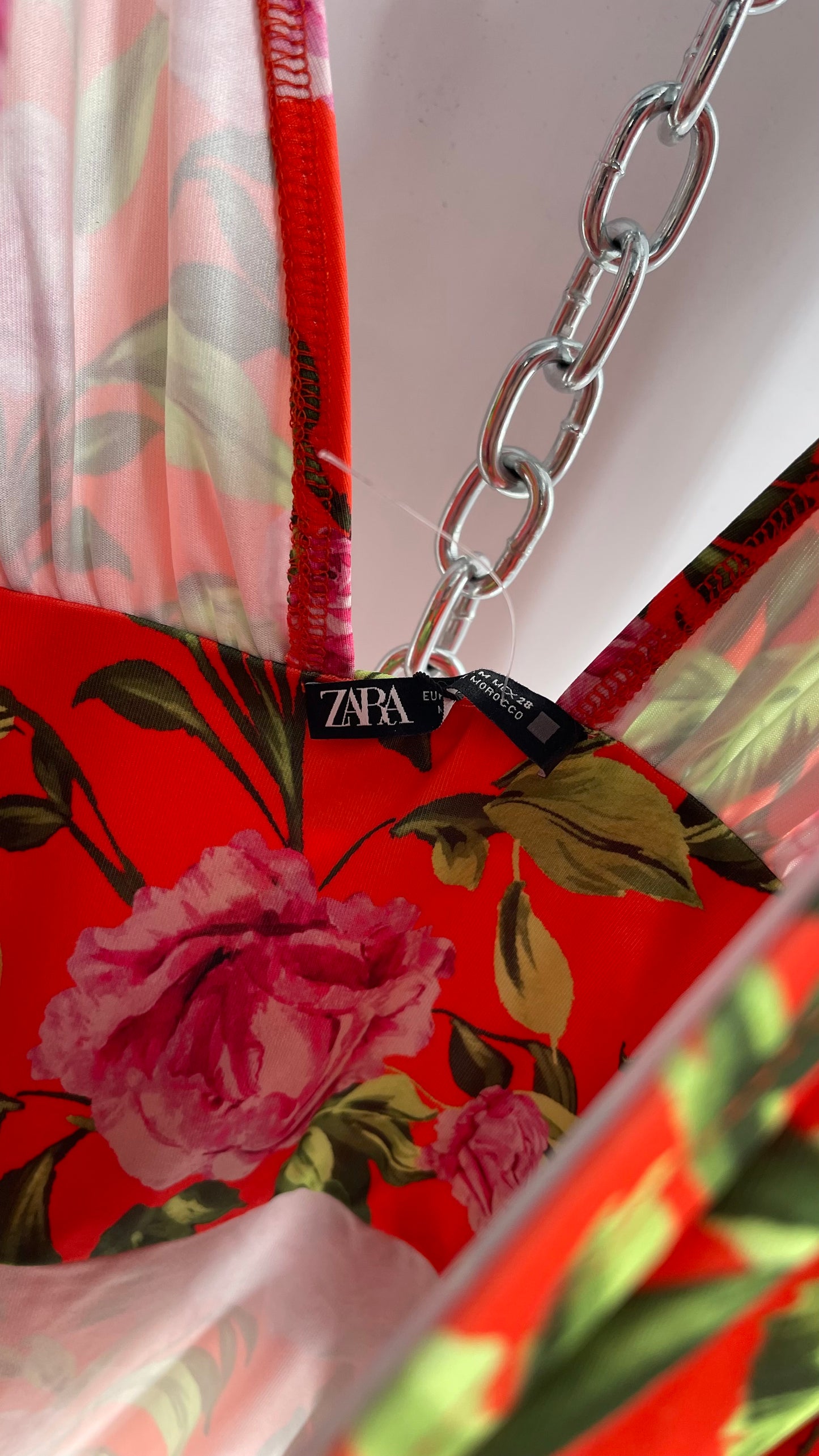 ZARA Orange Tropical Flora Ruched Bodice Bodysuit with Tags Attached (Medium)