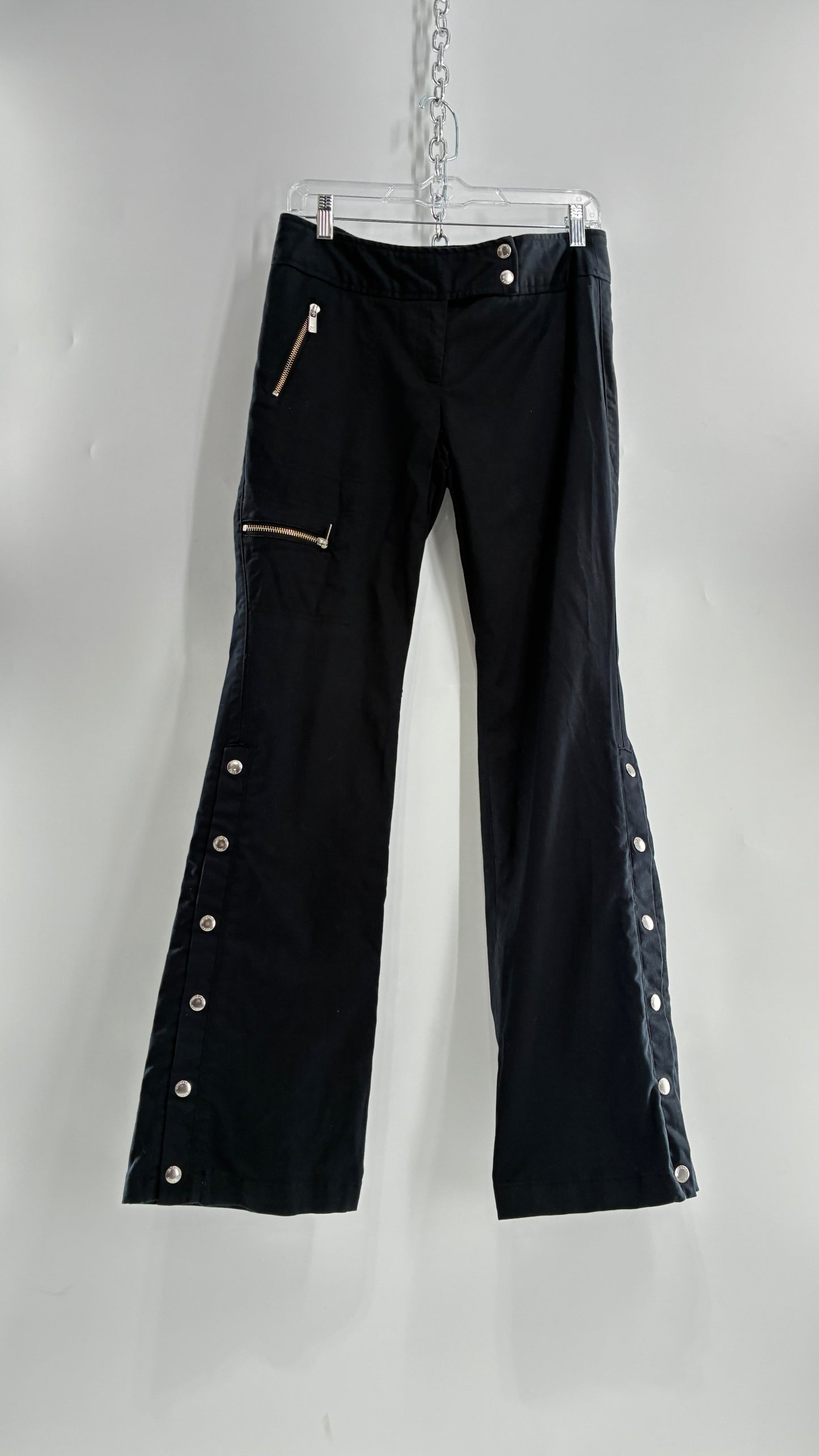 Vintage MICHAEL KORS Black Button Leg Kick Flare Low Rise Pants with Zipper Details and Side Closure (6)