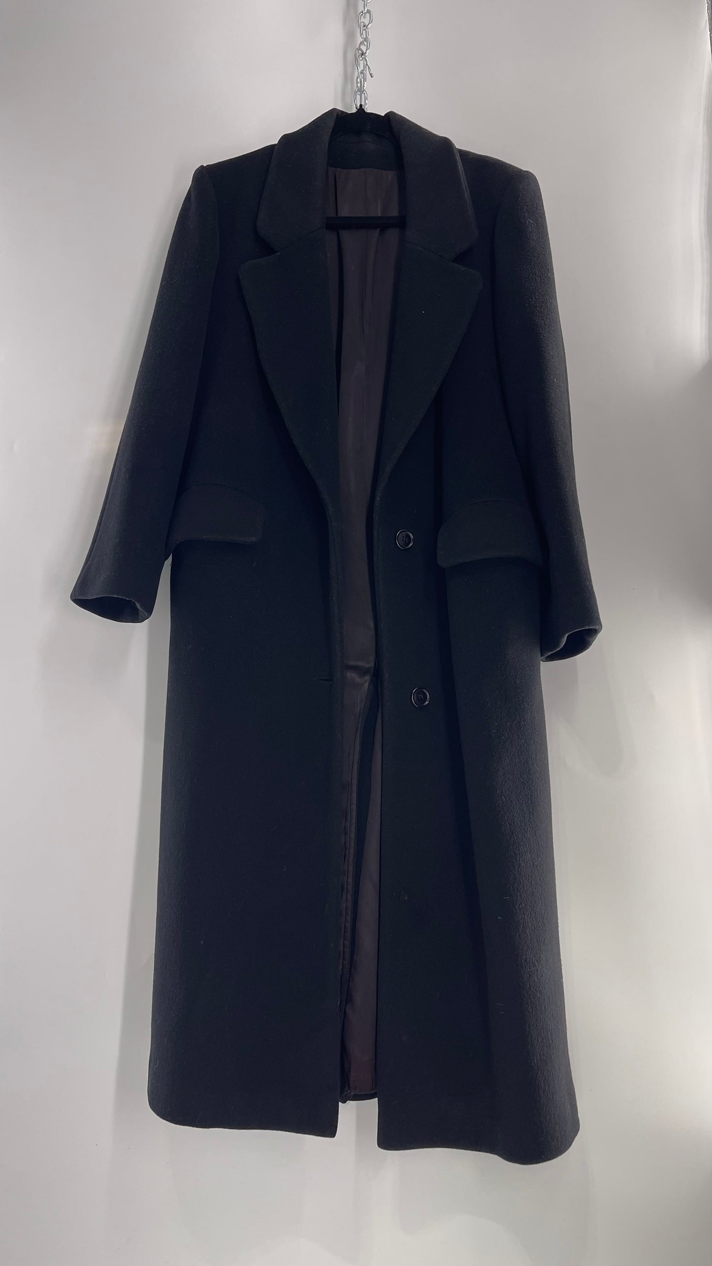 Vintage CENTRAL PARK NY 100% Wool Black Full Length Coat (M/L)