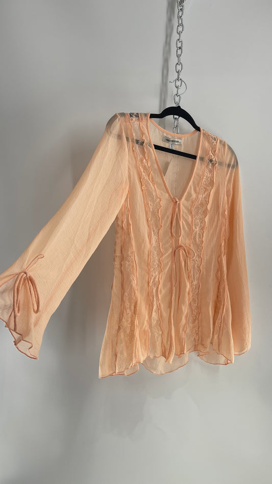 Urban Outfitters Peachy Orange Ruffled Tie Bust Blouse (Medium)
