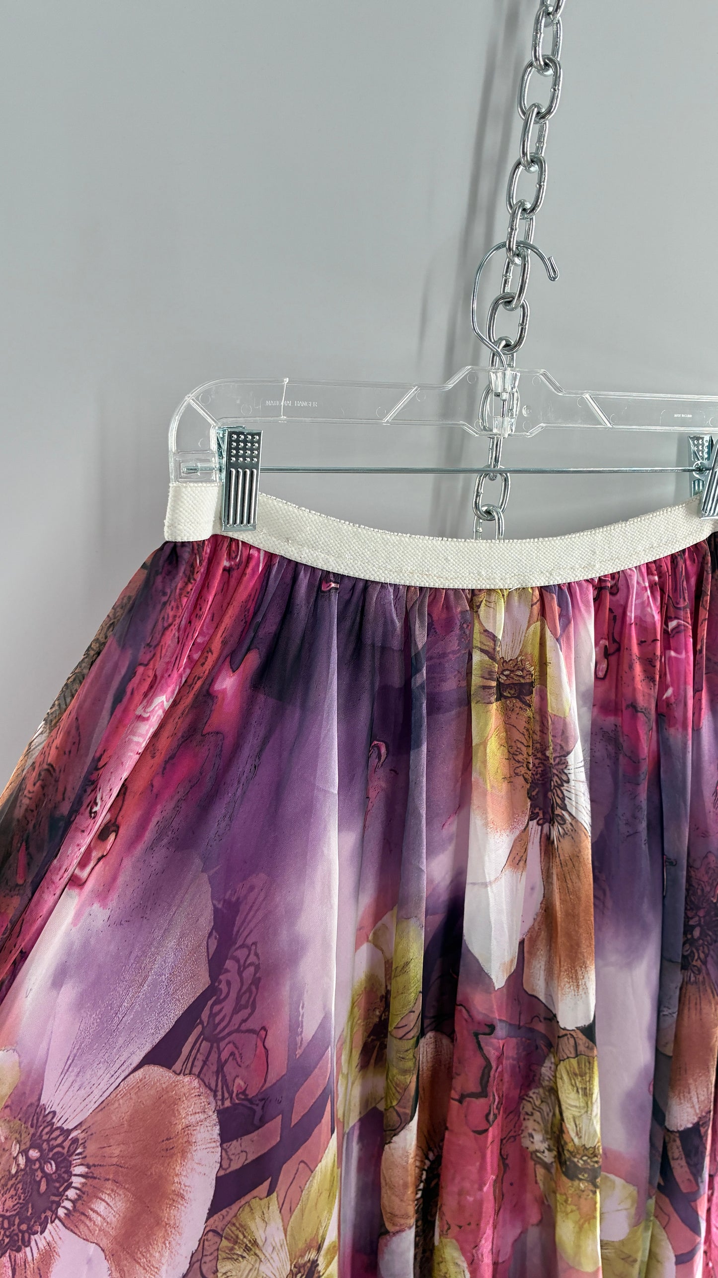 Vintage Full Length Silky Graphic Florals Skirt (Medium)