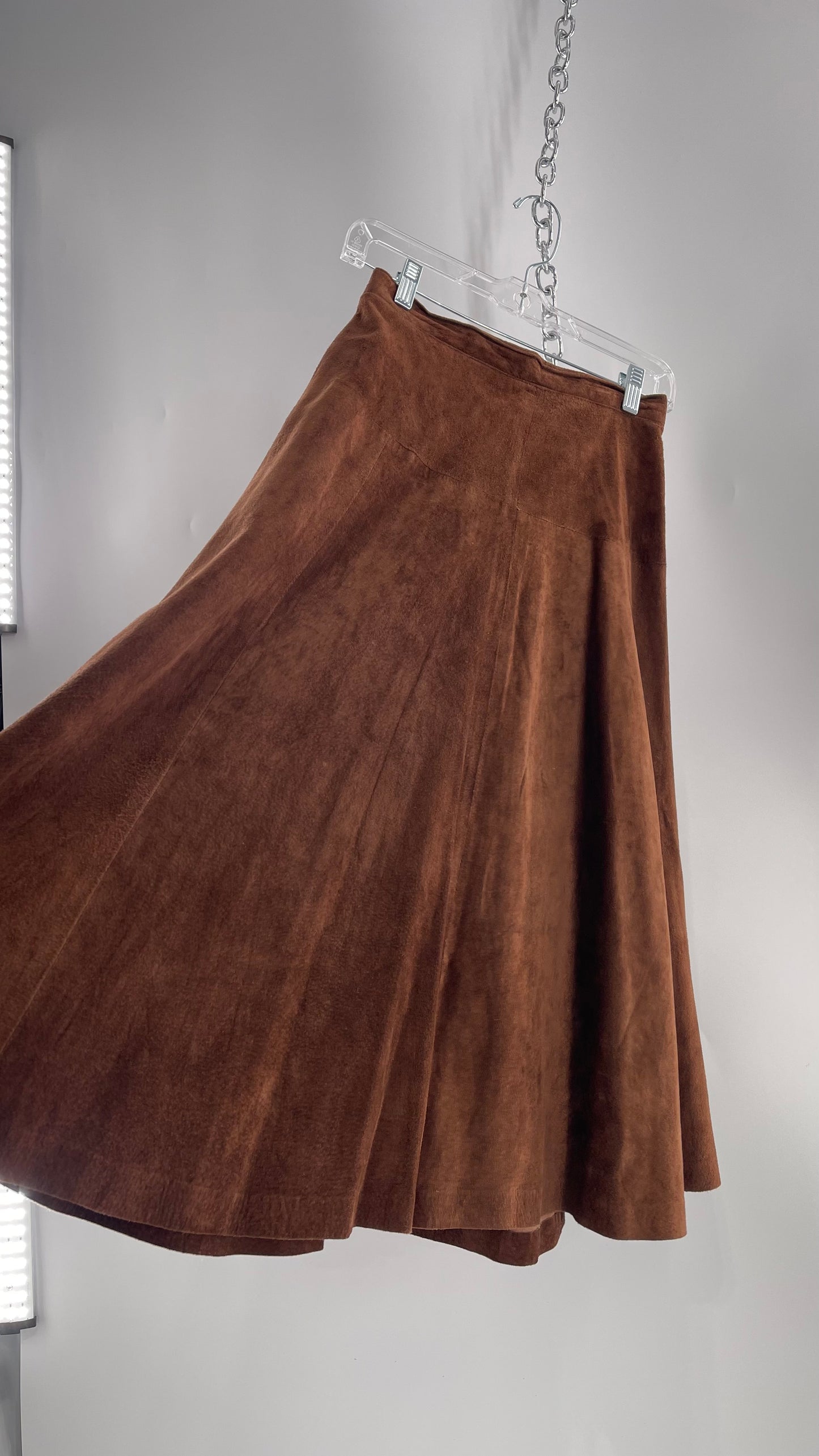 Vintage Imported Leather FIRENZE Santa Barbara Saks Fifth Avenue Brown Suede Leather Skirt (Medium)