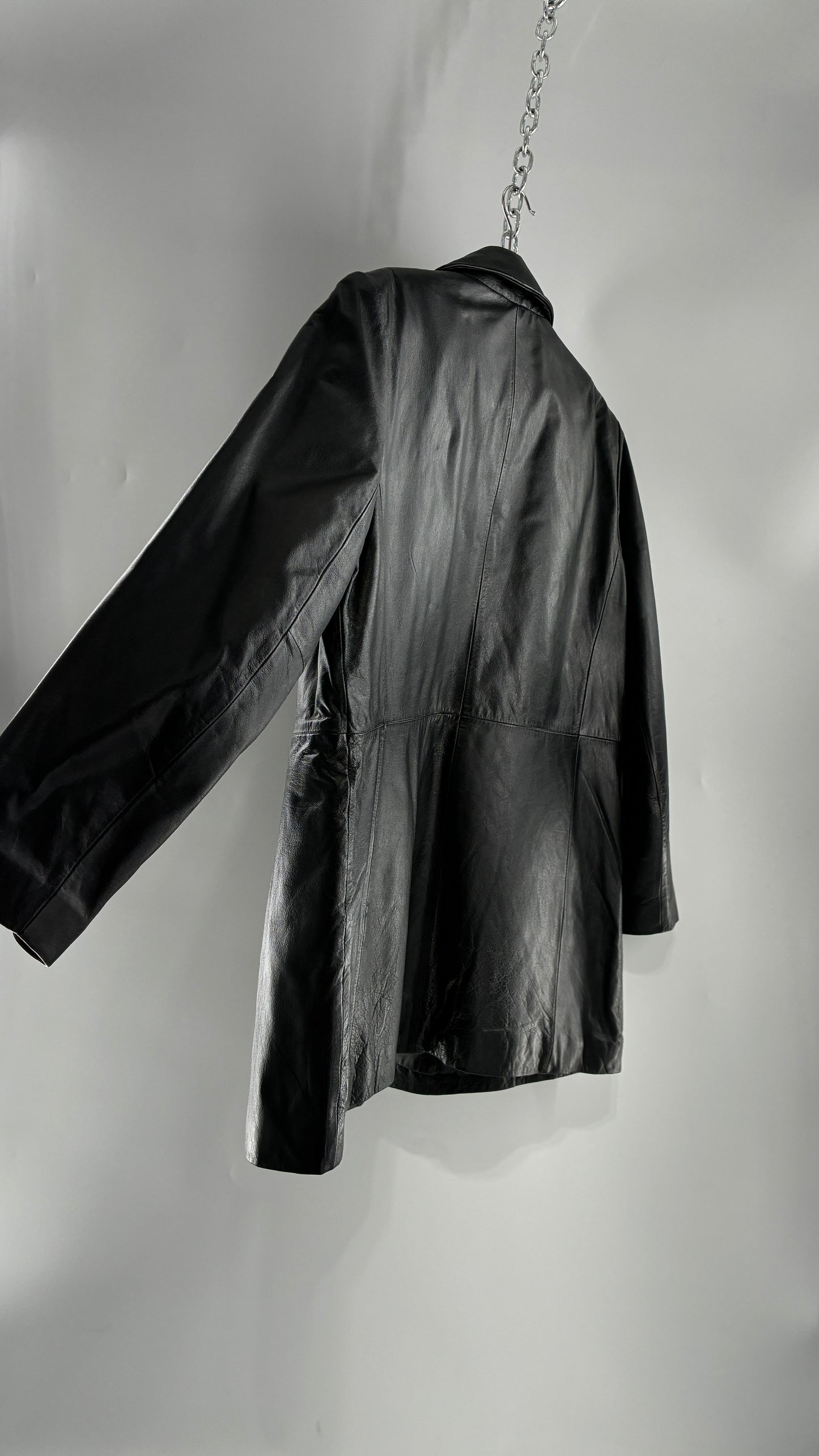 Vintage KATHY IRELAND Black Leather Jacket with Quilted Lining (Large)