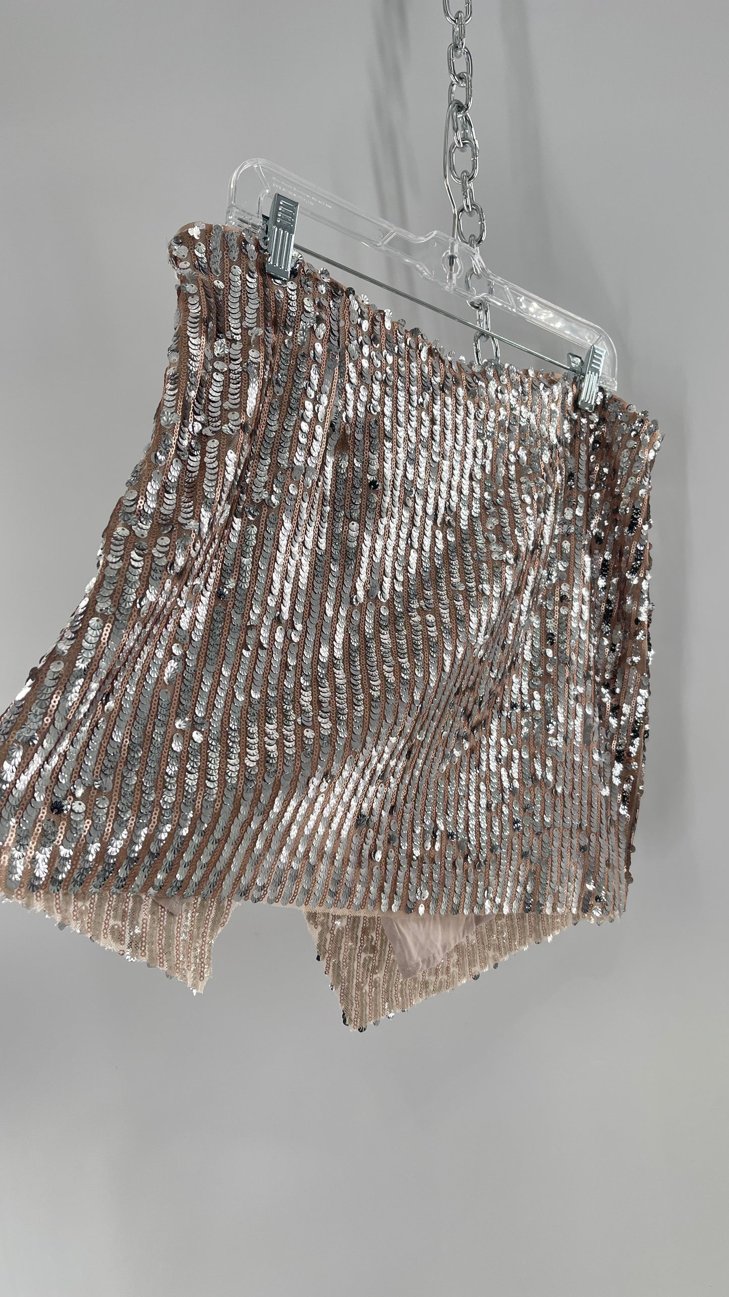 Free People Silver and Nude Sequin Shimmer Mini Skirt (14)
