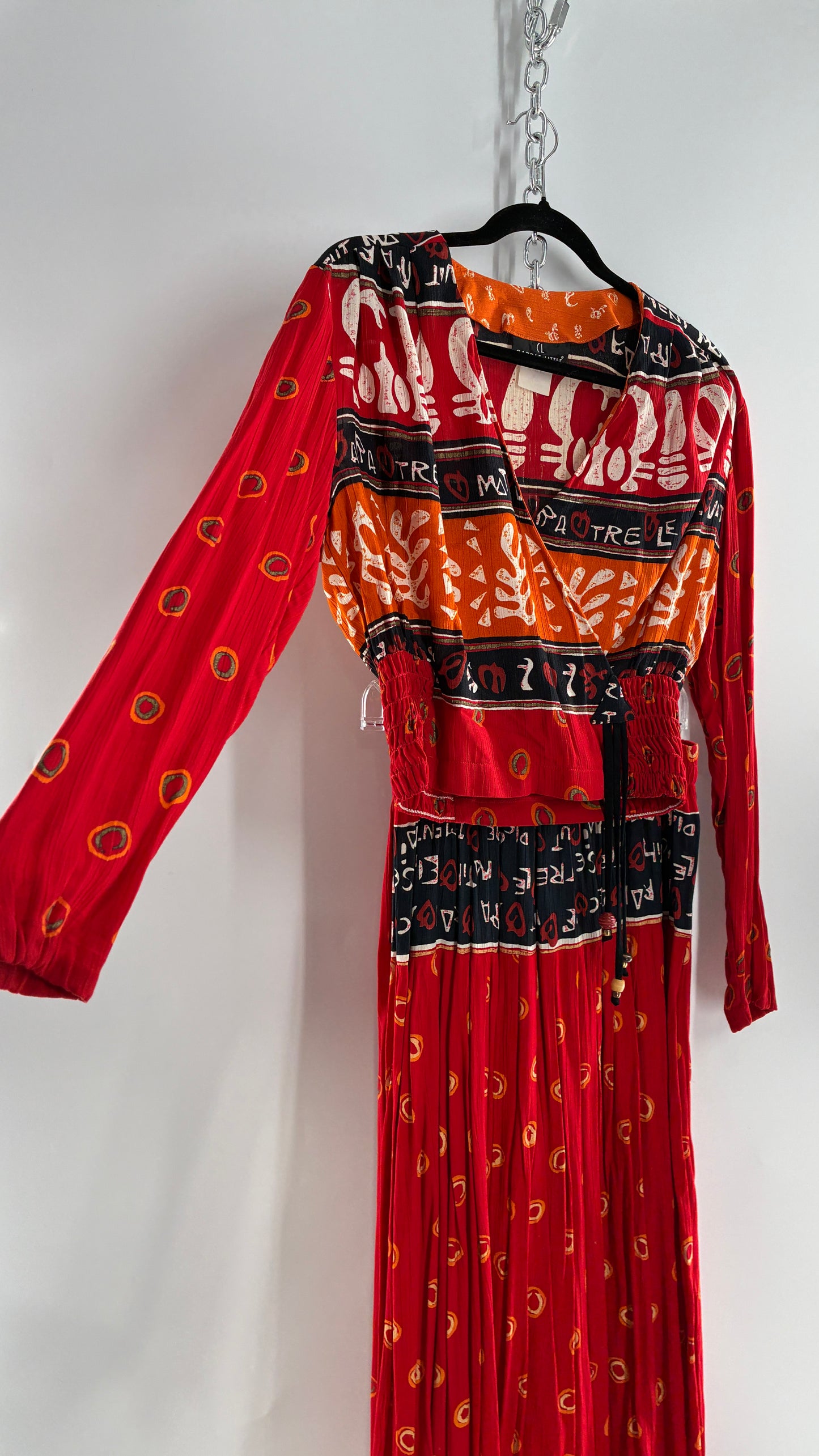 Vintage CAROLE LITTLE Red 3pc Set, Cropped Blouse, Haram Pant and Skirt (Pants 4, Skirt 10, Top S)