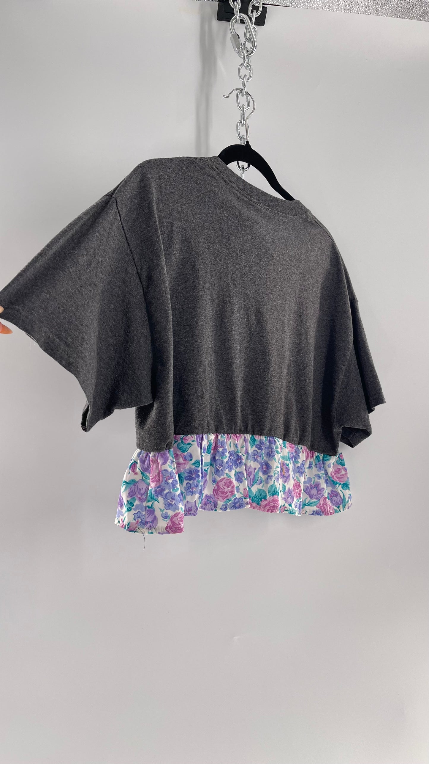 Urban Outfitters Reworked Go Vikings Sports T with Floral 80s Ruffle (M)