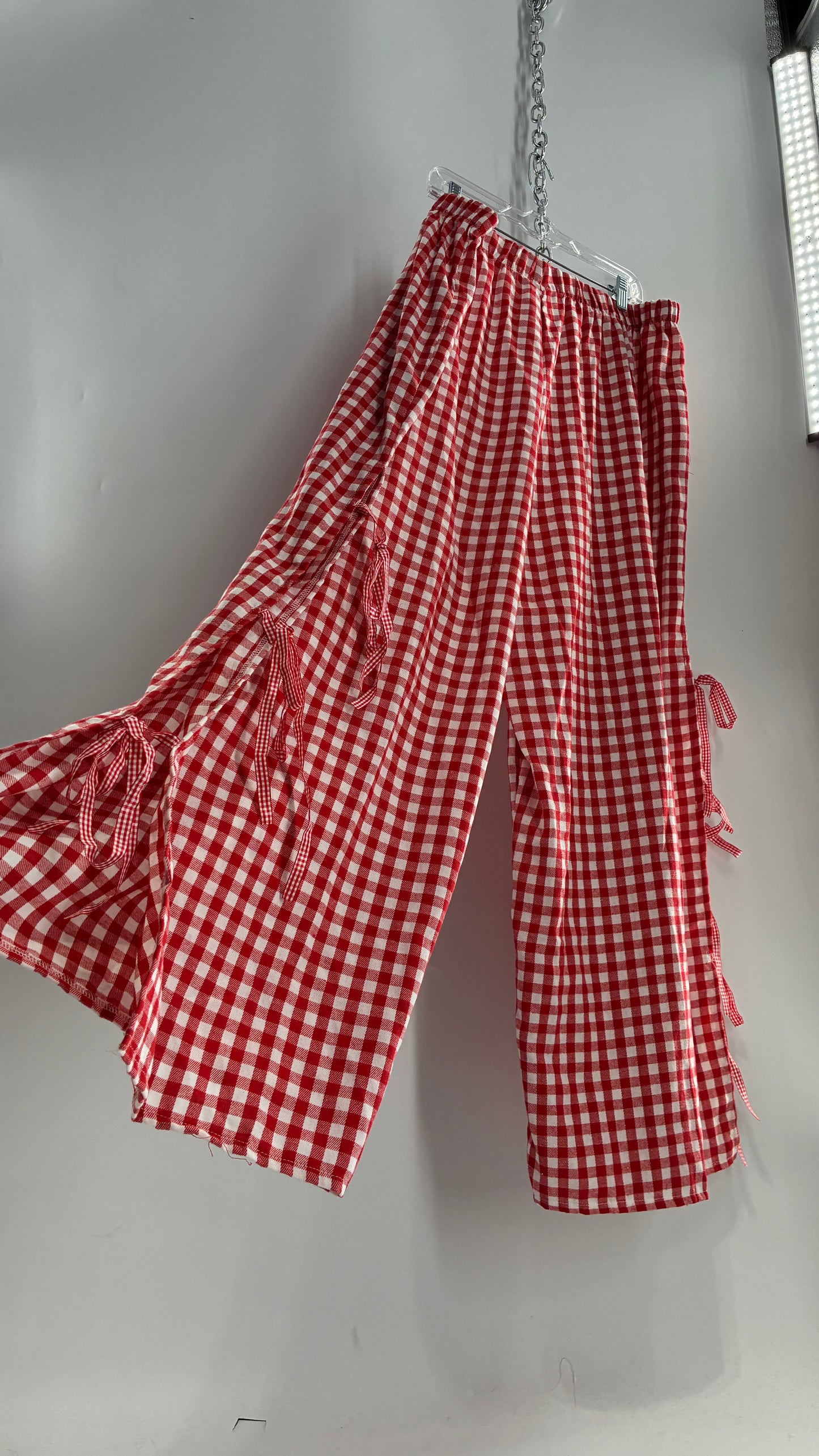 Gingham Wide Leg Picnic Pants with Ribbon Detailing (XXXL)