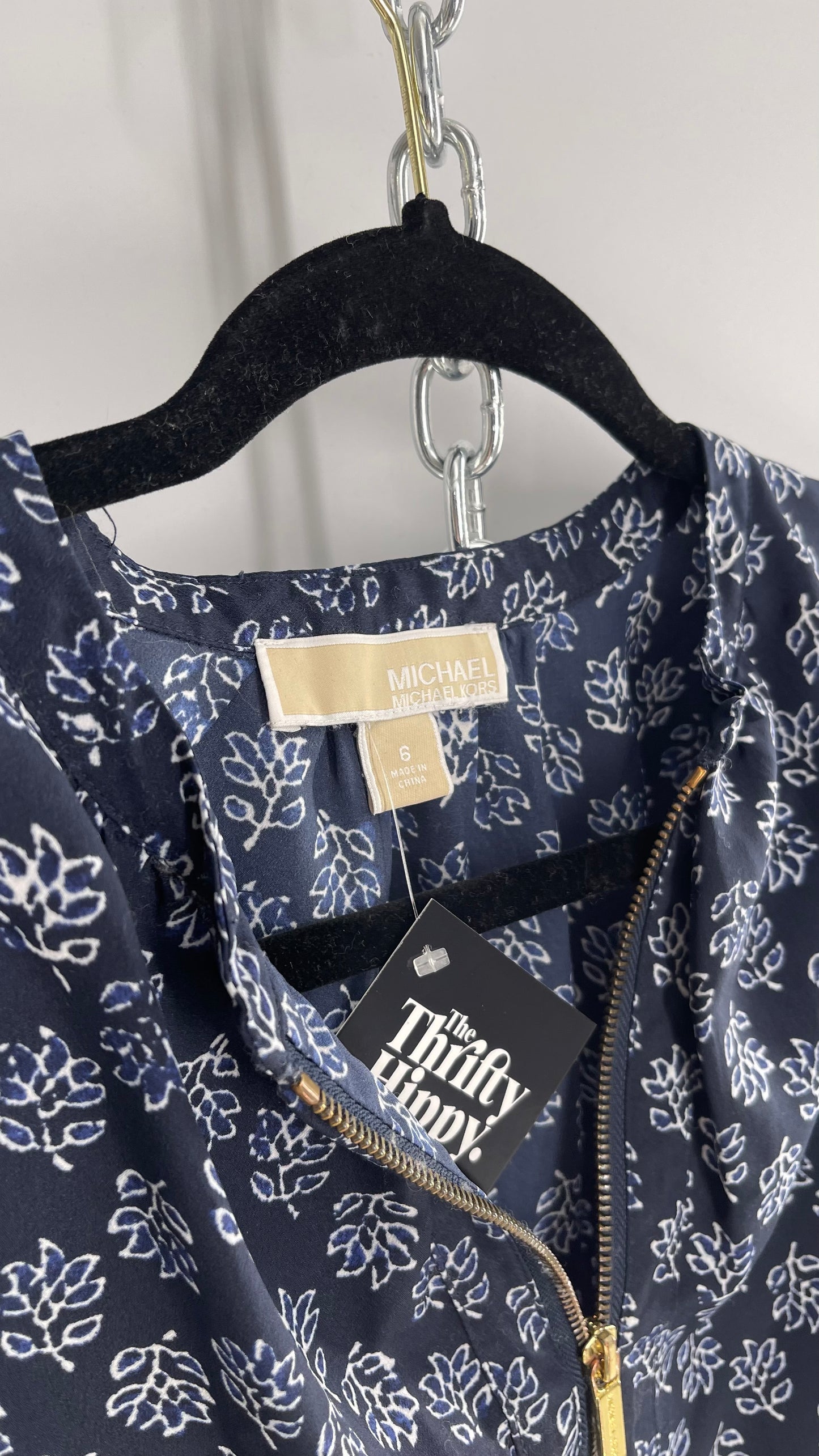 Michael Kors Navy Blouse with Gold Zipper Hardware (6)