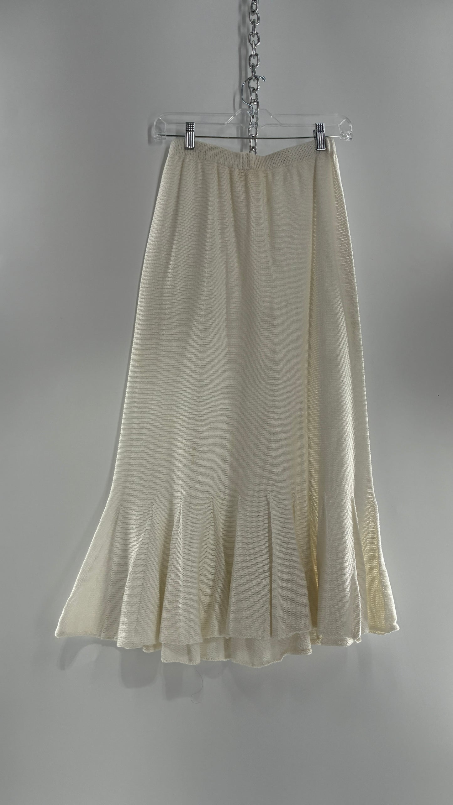 Vintage MARY JANE MARCASIANO White Knit 100% Cotton Made in NY Mermaid Style Skirt (Medium)