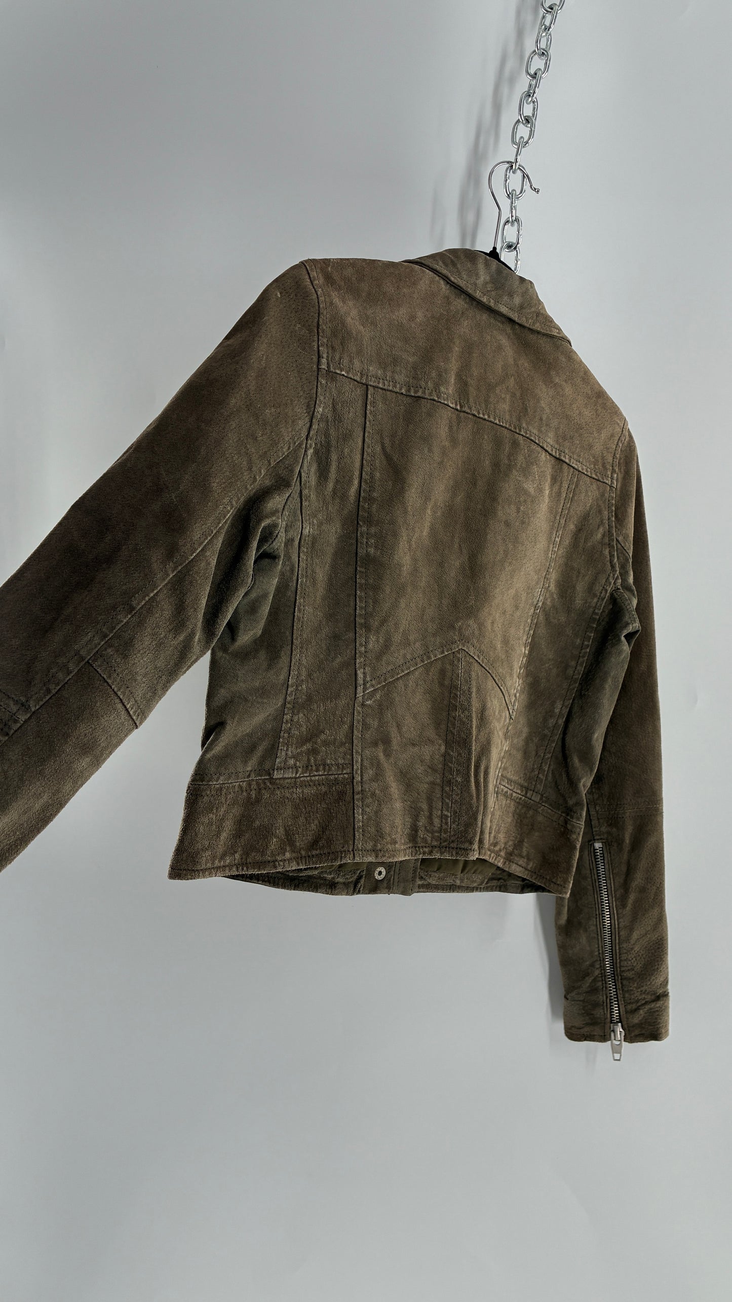 Vintage SL8 Genuine Suede Leather Motorcycle Style Jacket (Medium)