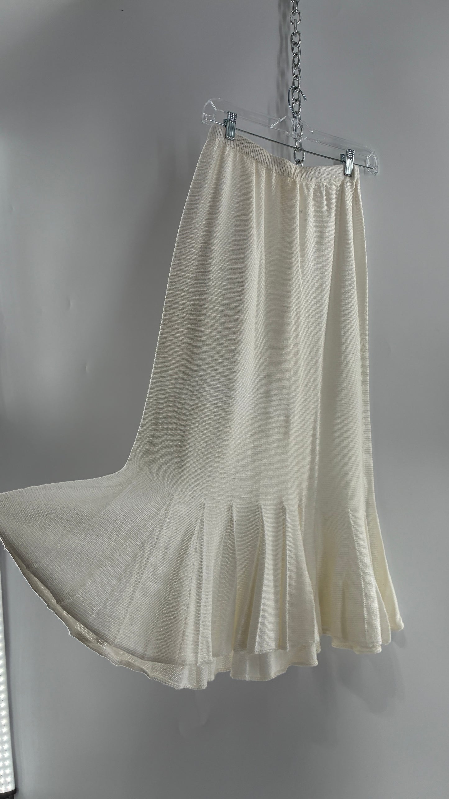 Vintage MARY JANE MARCASIANO White Knit 100% Cotton Made in NY Mermaid Style Skirt (Medium)