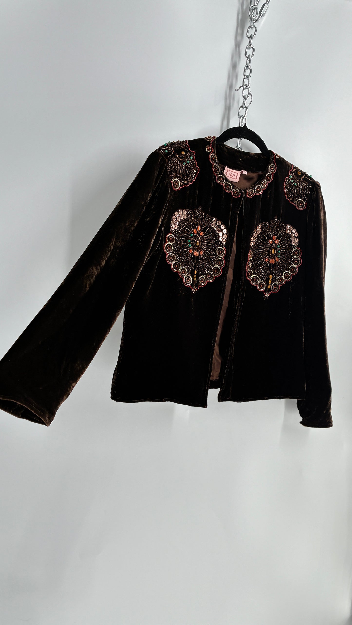 Blush Vintage BLUSH Brown Velvet Beaded and Embroidered Jacket (L/XL)
