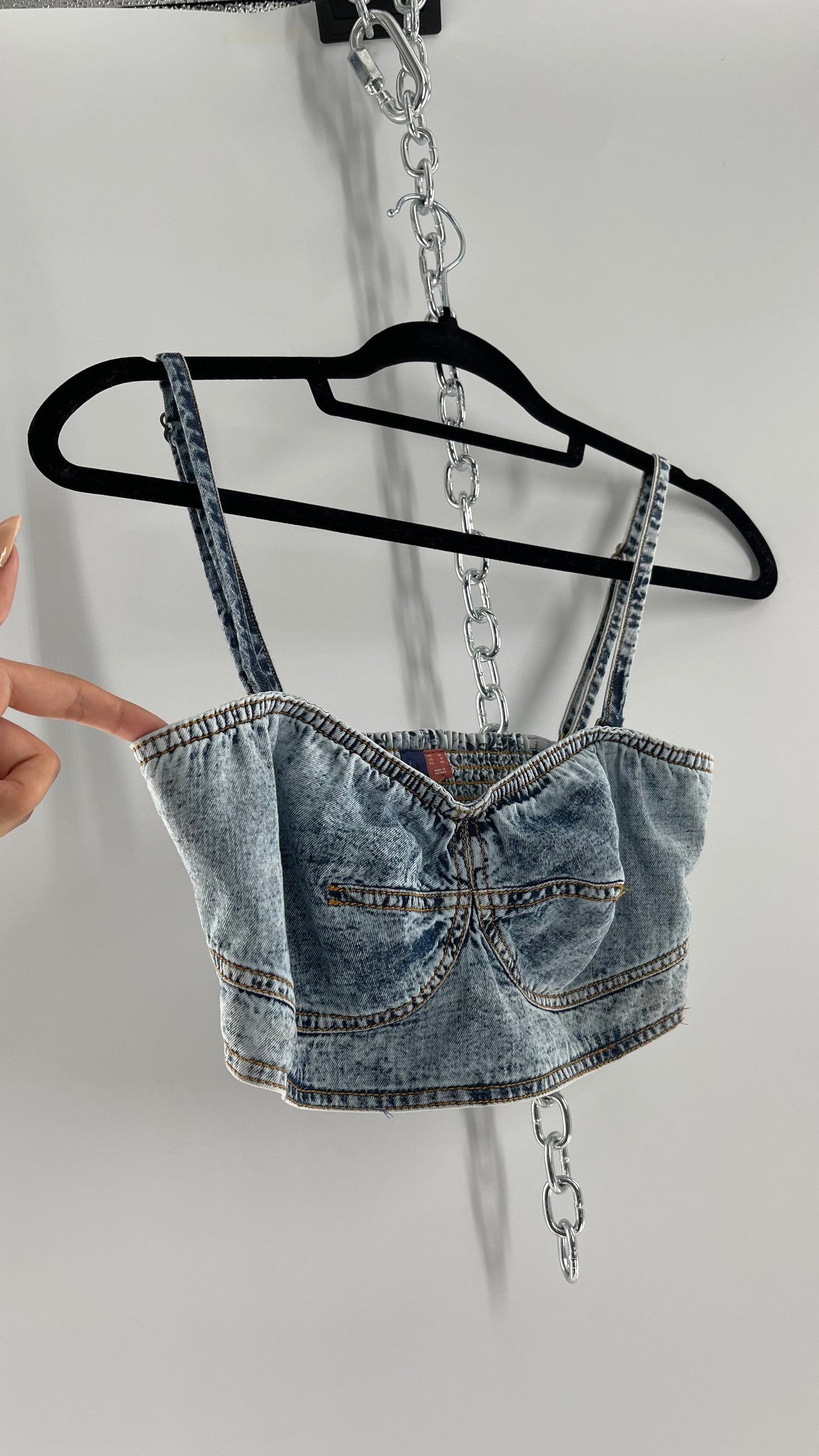 Pilcro Acid Wash Denim Bralette (Medium 6)