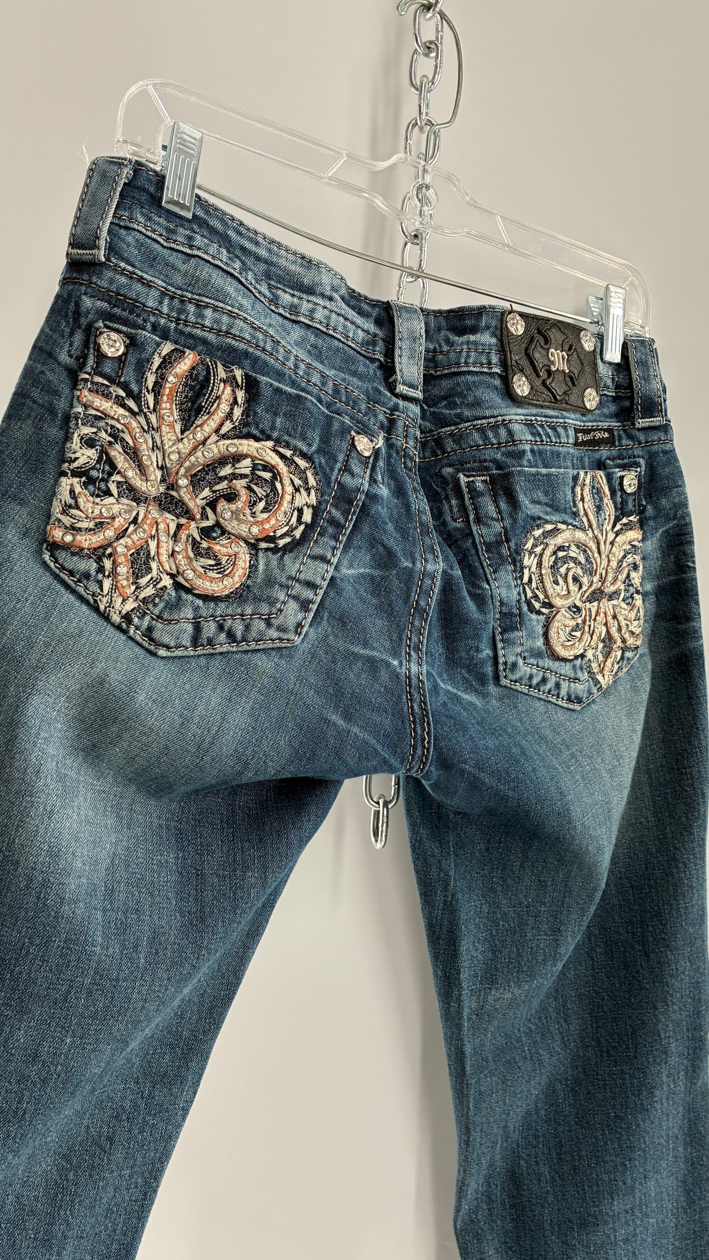 Vintage MISSME Kick Flare Jeans with Embroidered Pockets with Rhinestone Detailing (28)