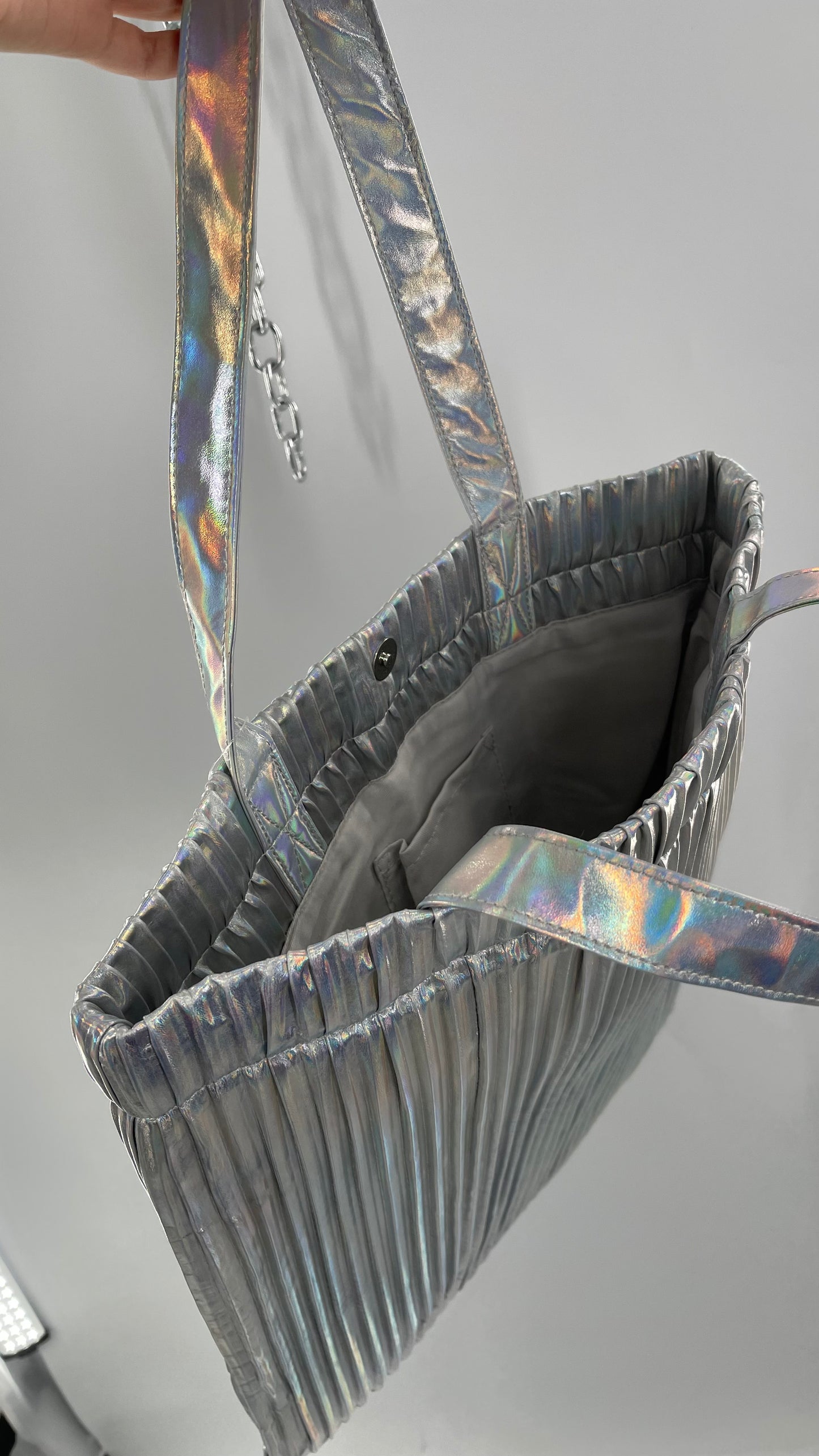 Urban Outfitters Silver Iridescent Fluted Tote Bag