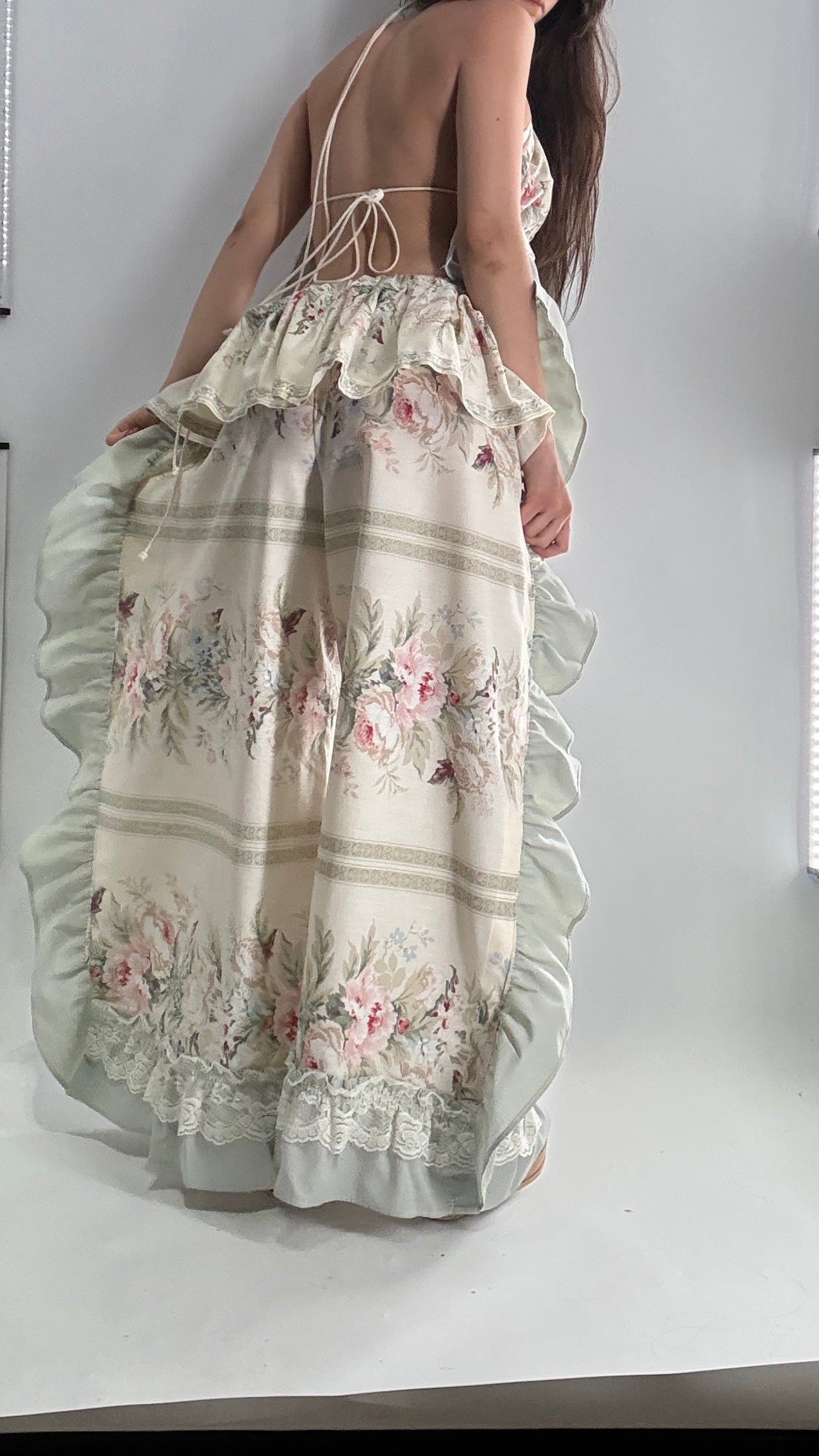 Handmade Vintage Muted Florals Two Piece Set with Adjustable Waist and Bust Lines (XS-XL)