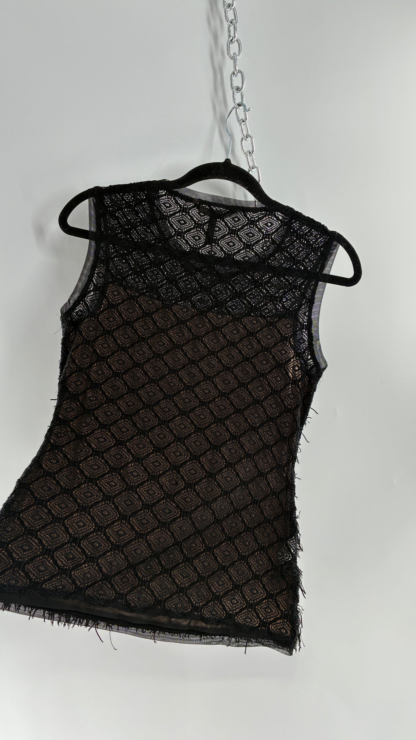 Deadstock Vintage BCBG MAXAZRIA Auden Black Fringe And Lace Top (XS)