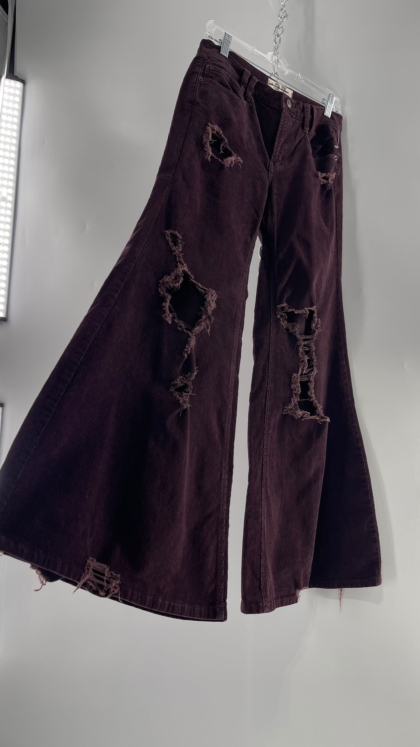 Free People Plum Corduroy Distressed Flare Bell Bottoms (27)