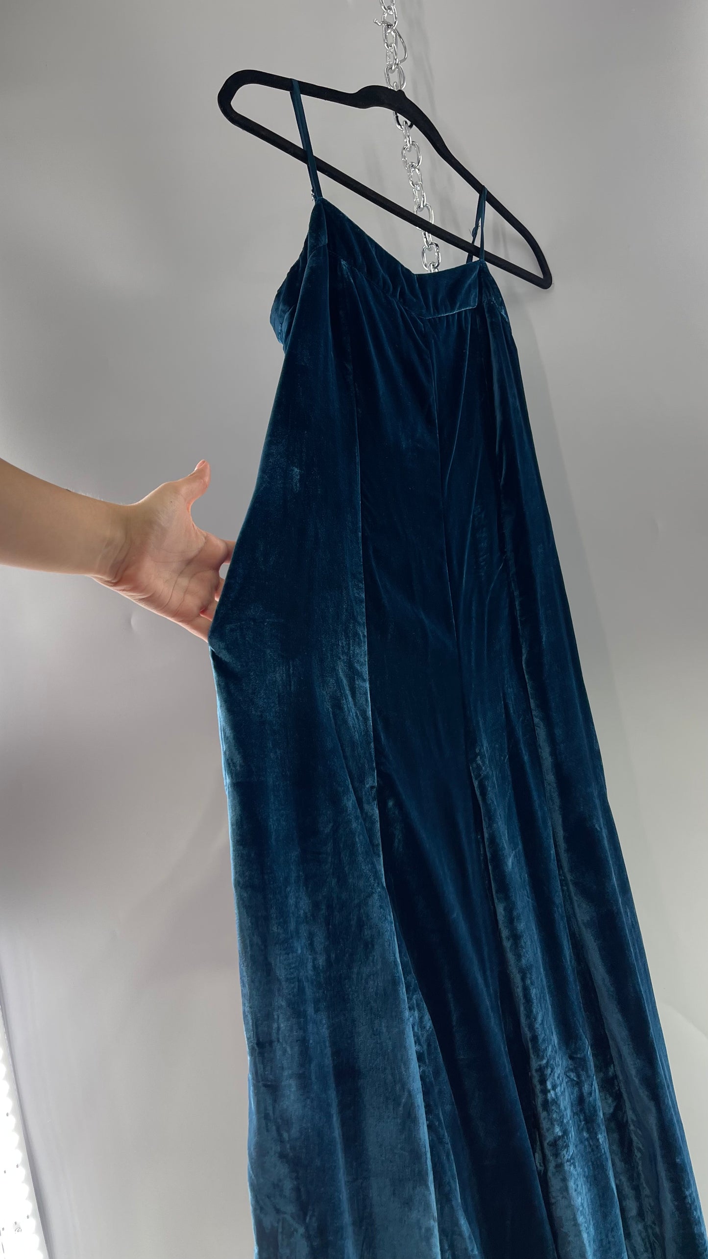 Anthropologie Blue Velvet Velour Wide Leg Jumpsuit (2)