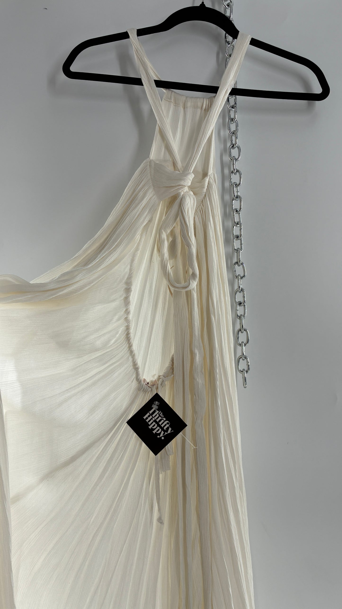 Free People White Voluminous Maxi Gown with Low Open Back (XS)