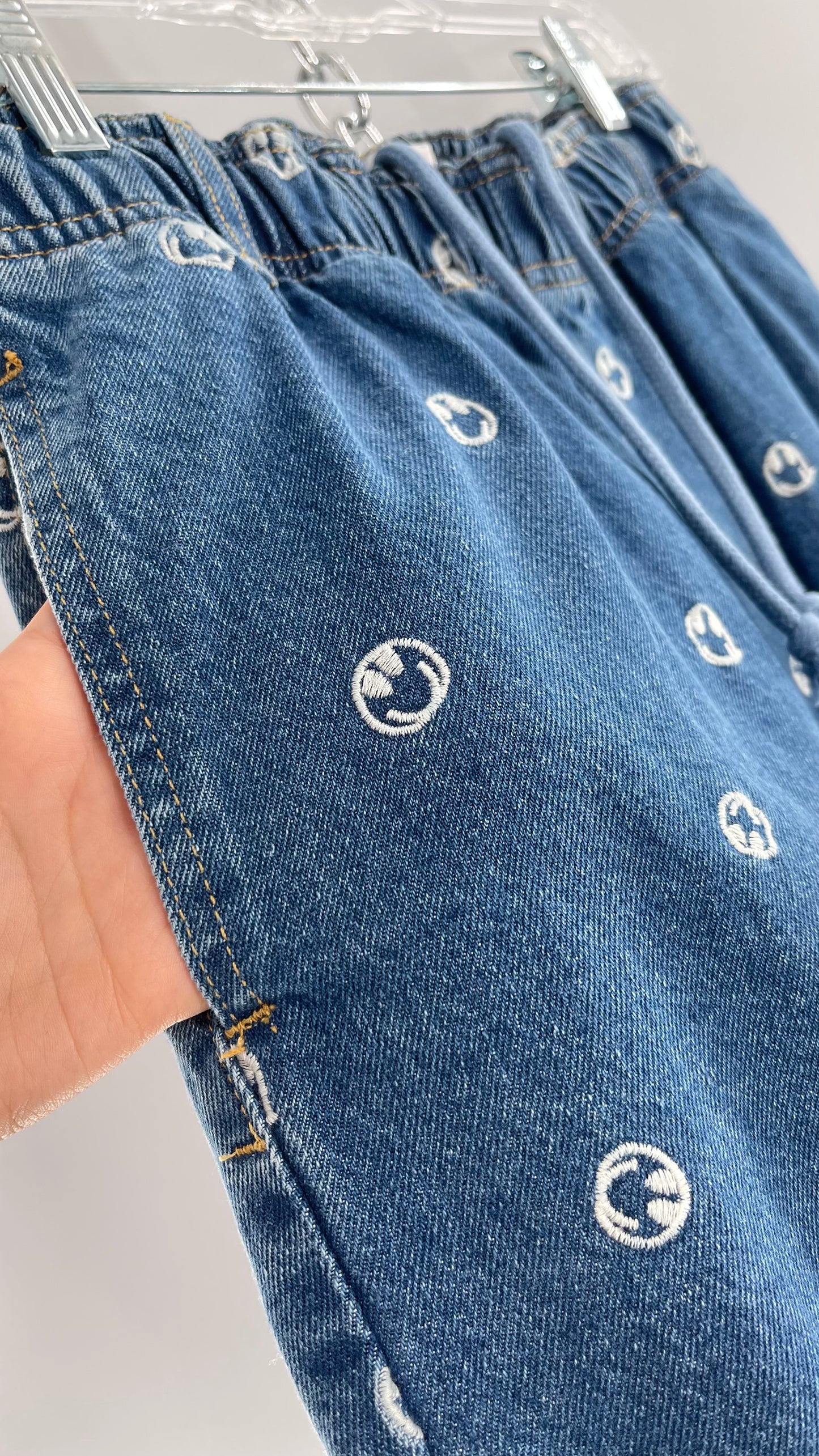 BDG Smiley Face Embroidered Baggy Wide Leg Medium Wash Jeans (Small)