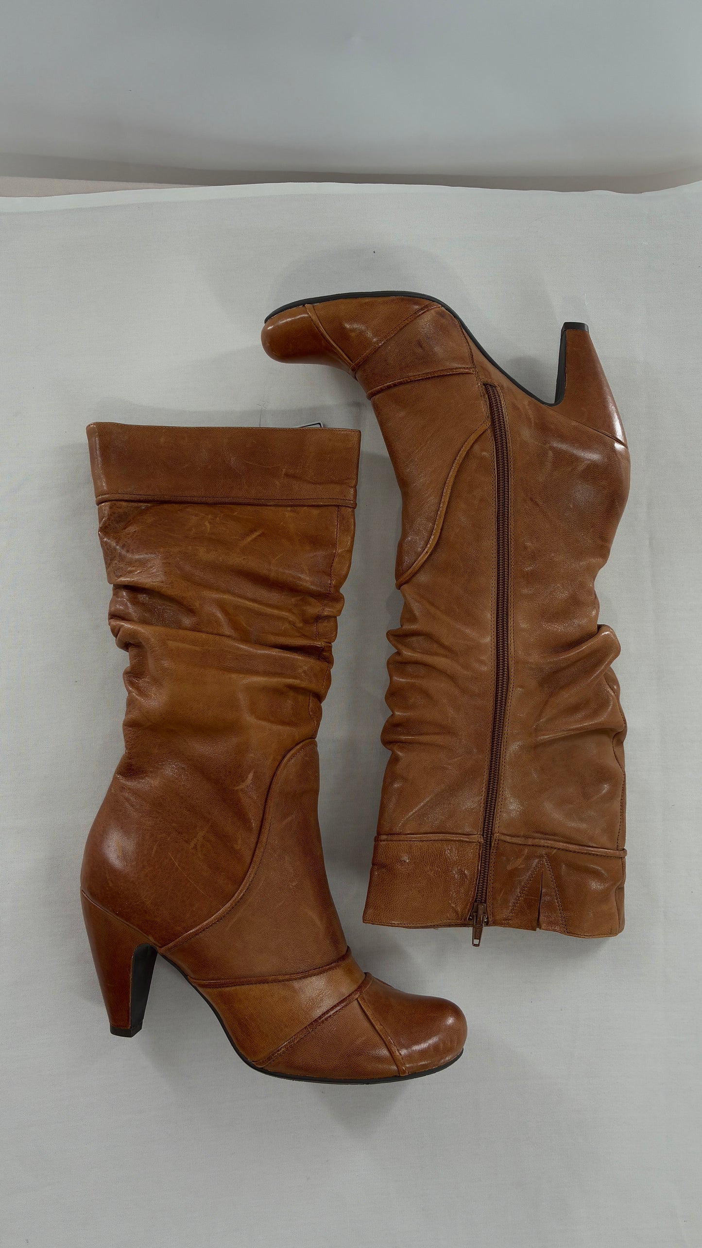 MIZ MOOZ Brown Leather Stacked Round Toe Boot (10)