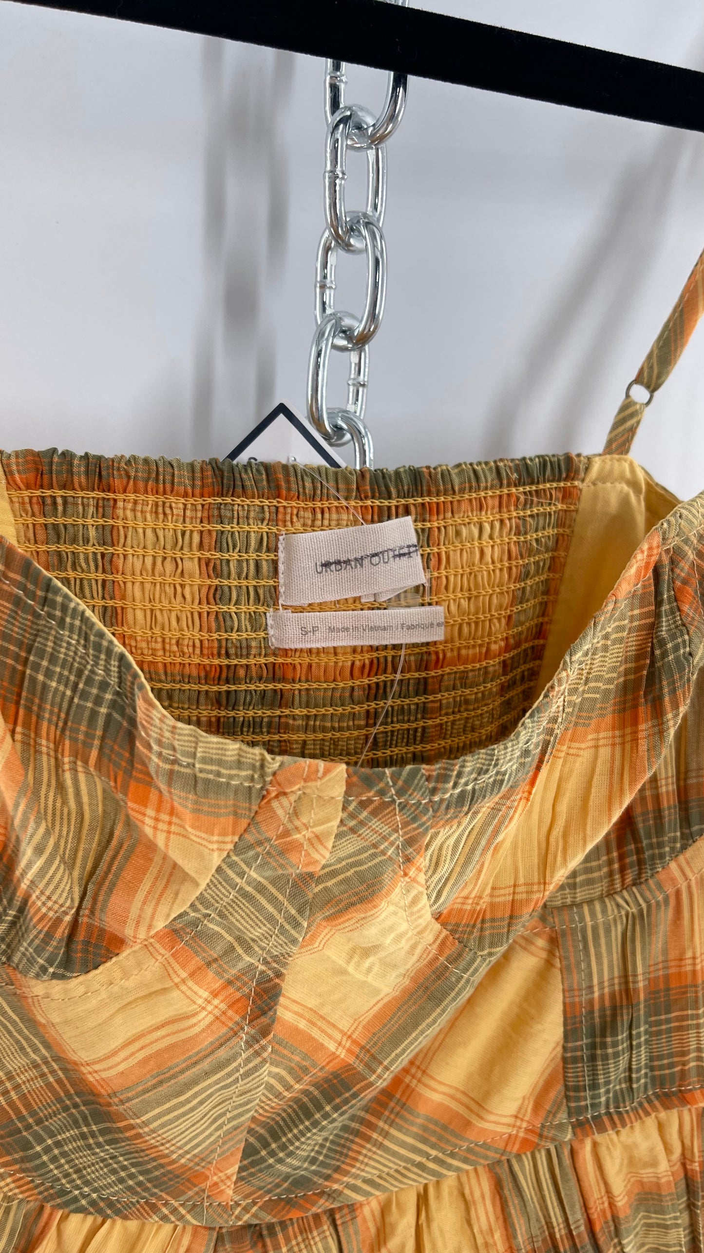 Urban Outfitters Yellow Plaid Playsuit Romper with Faux Bustier Stitching (Small)