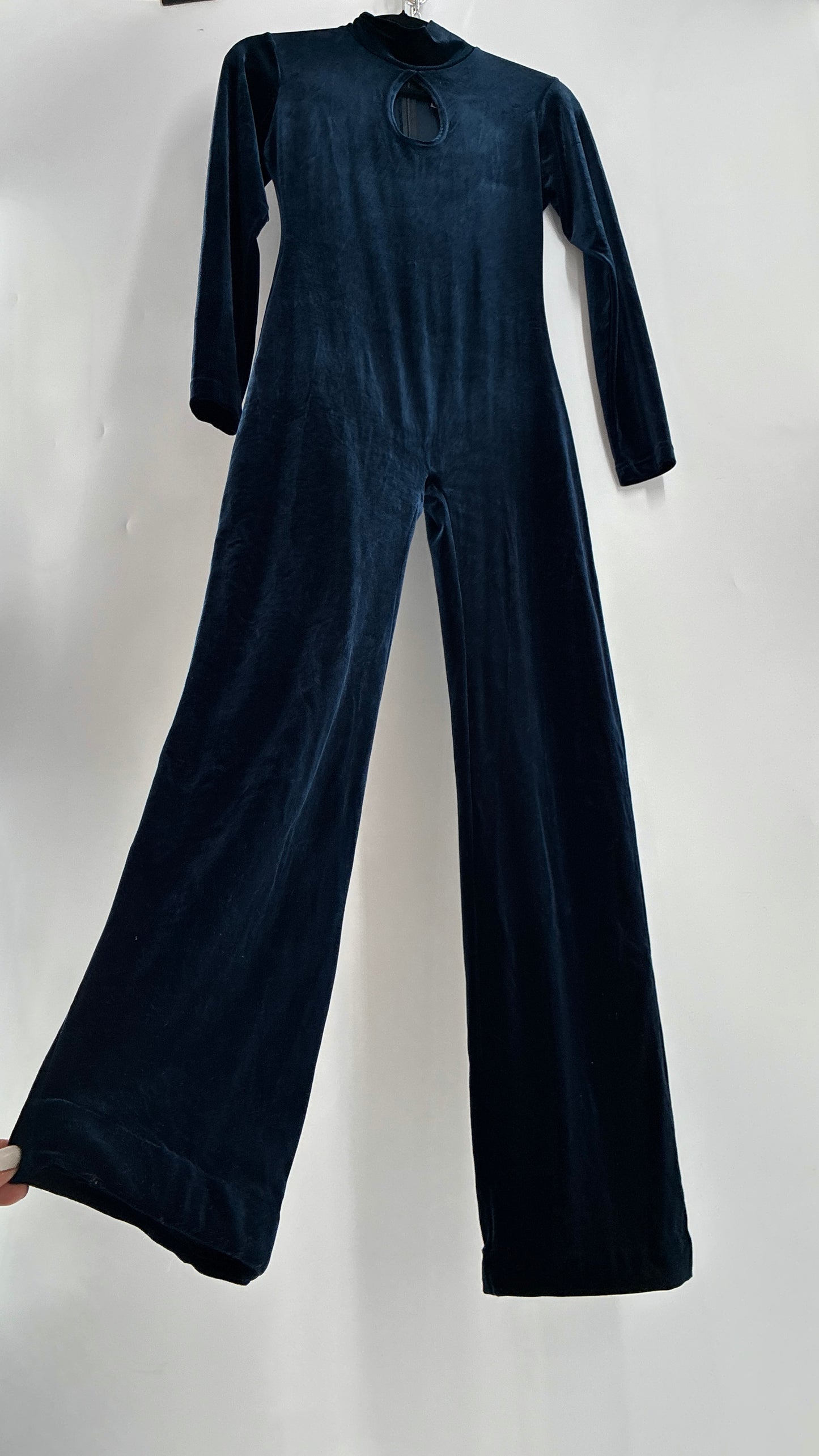 Vintage 1990s MODA INTERNATIONAL Midnight/Navy Blue Jumpsuit with Cut Out Keyhole Detail (Small)