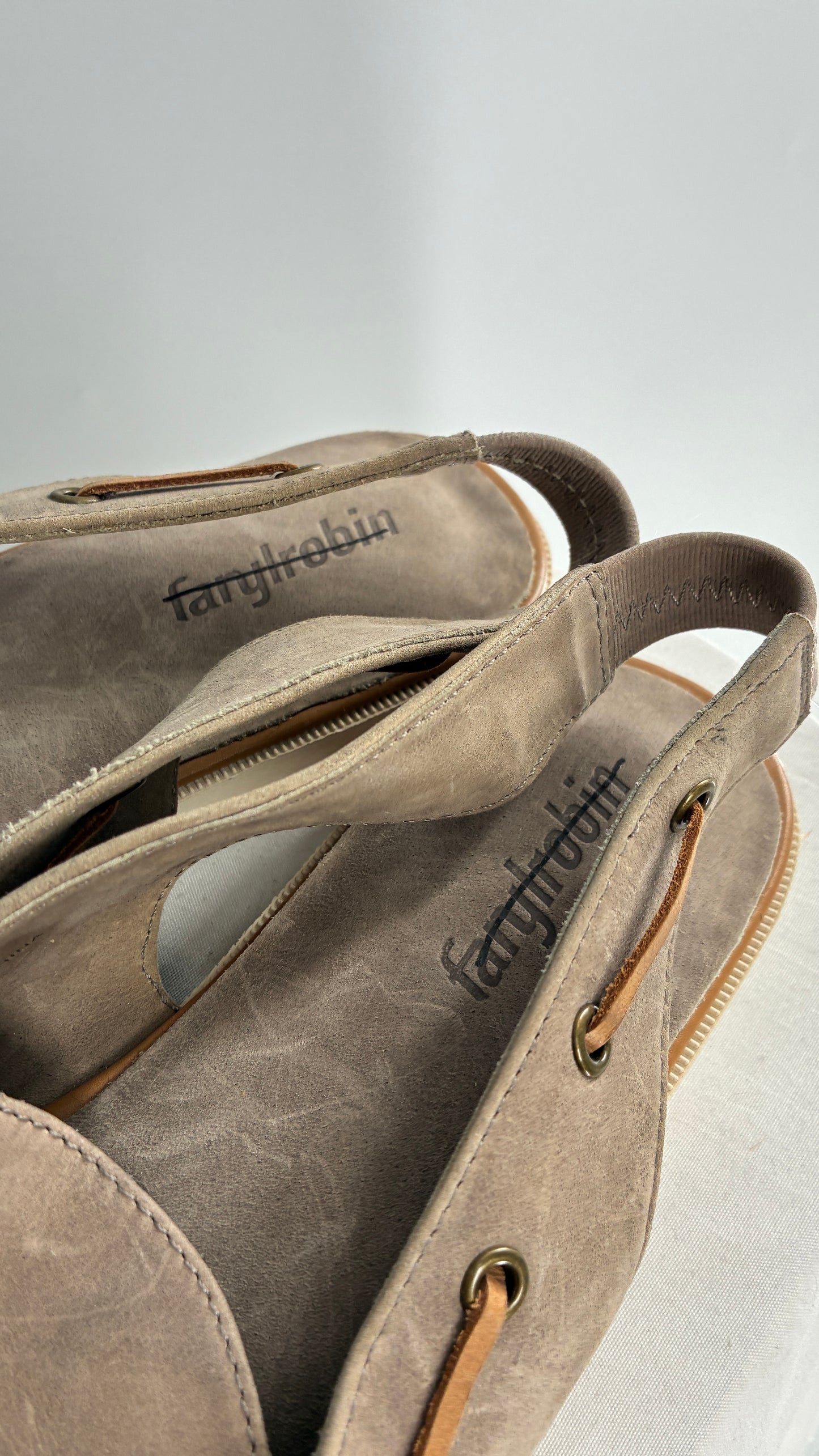 FARYL ROBIN Genuine Leather Taupe Slingback Boat Shoes (9)