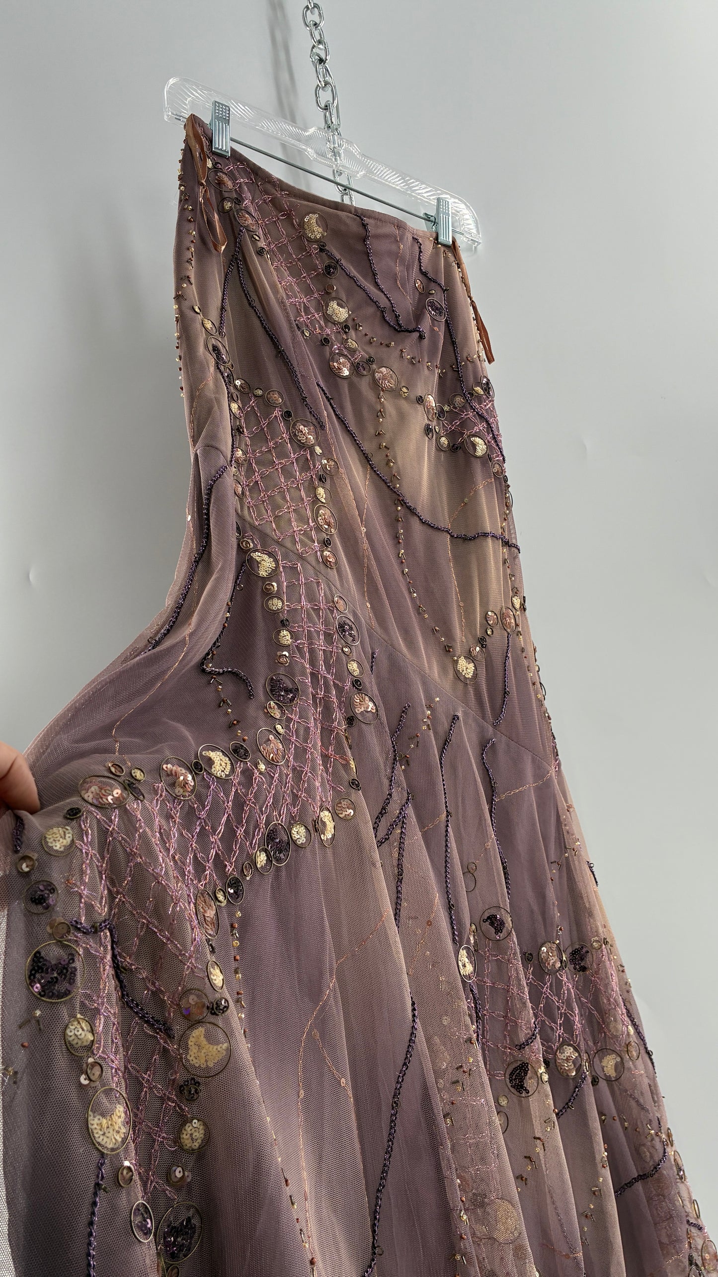 Vintage ALBERTO MAKALI Completely Embroidered and Beaded Maxi Asymmetric Dusty Purple Skirt (4)
