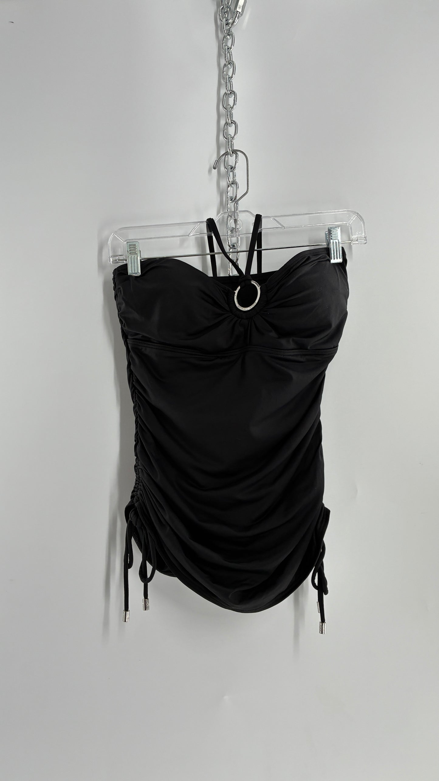 Vintage Michael Kors Ruched Tankini with Adjustable Sides, Halter Choker, and Branded Hoop (Small)
