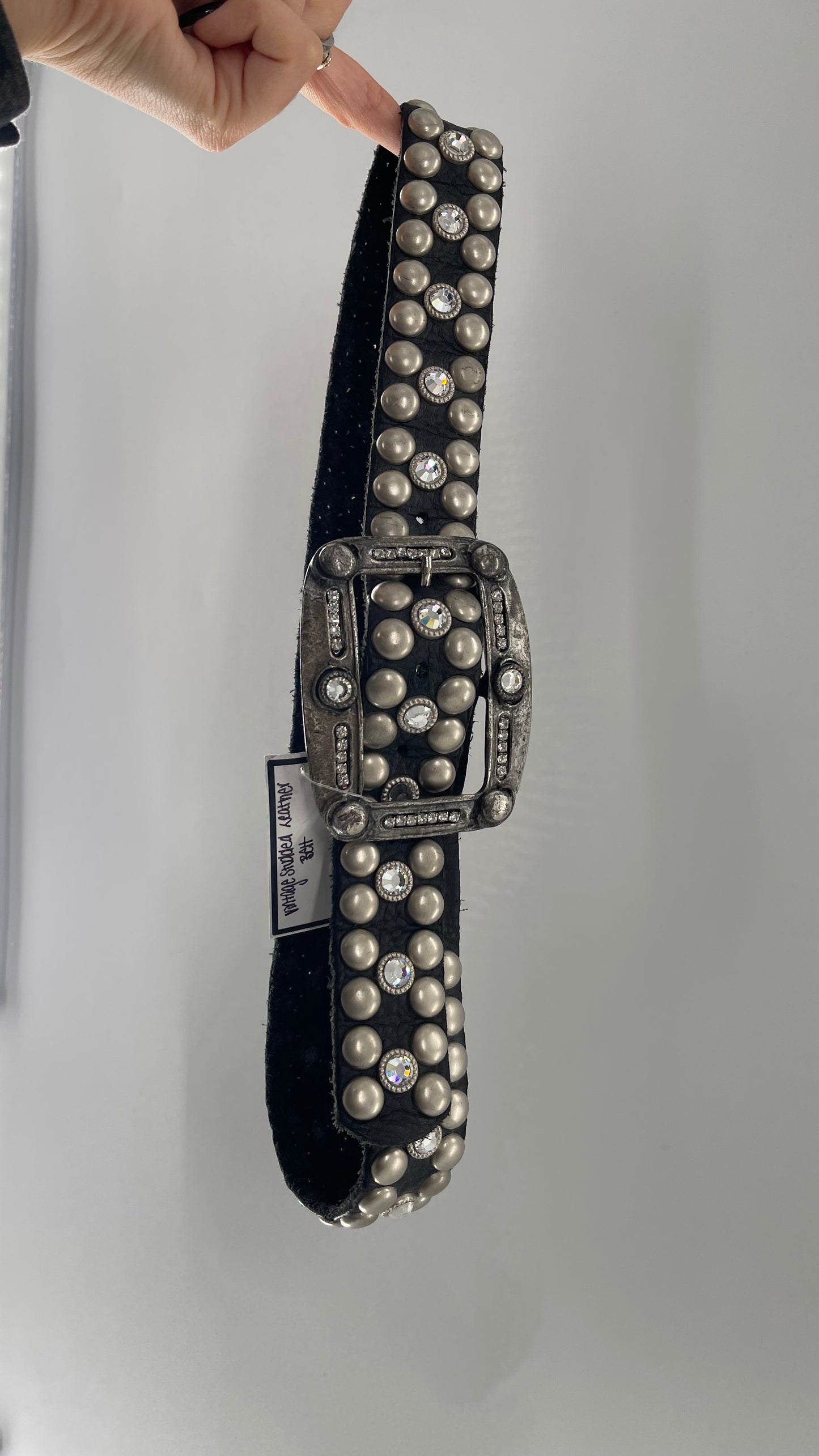 Vintage NEW Swarovski Crystal Iconic Cowboy Belt with Studded Leather Detailing (Small)