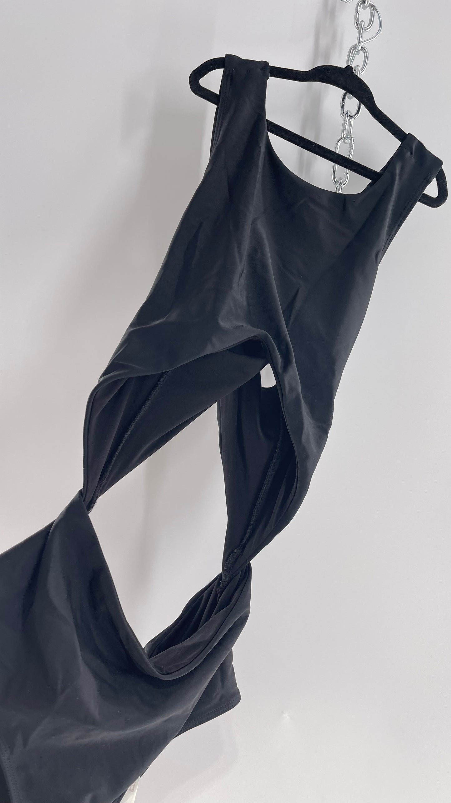 Lolli Swim Black Swimsuit with High Neck, Cross Over Back and Cut Outs (Medium)