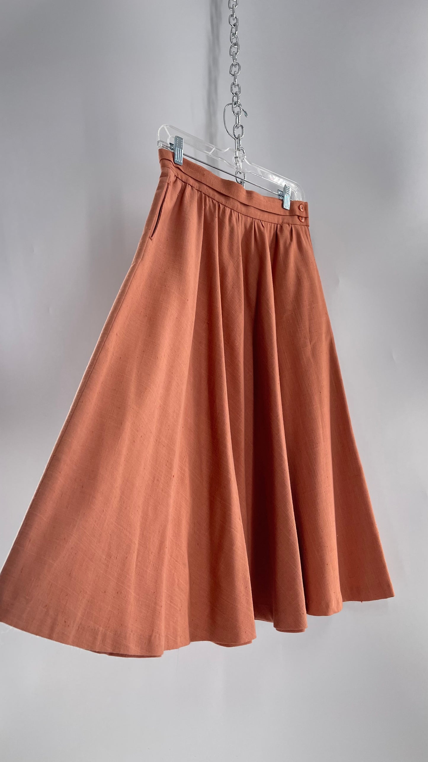Vintage David N Linen Look Apricot Pink/Orange Circle Skirt with Pockets (9/10)