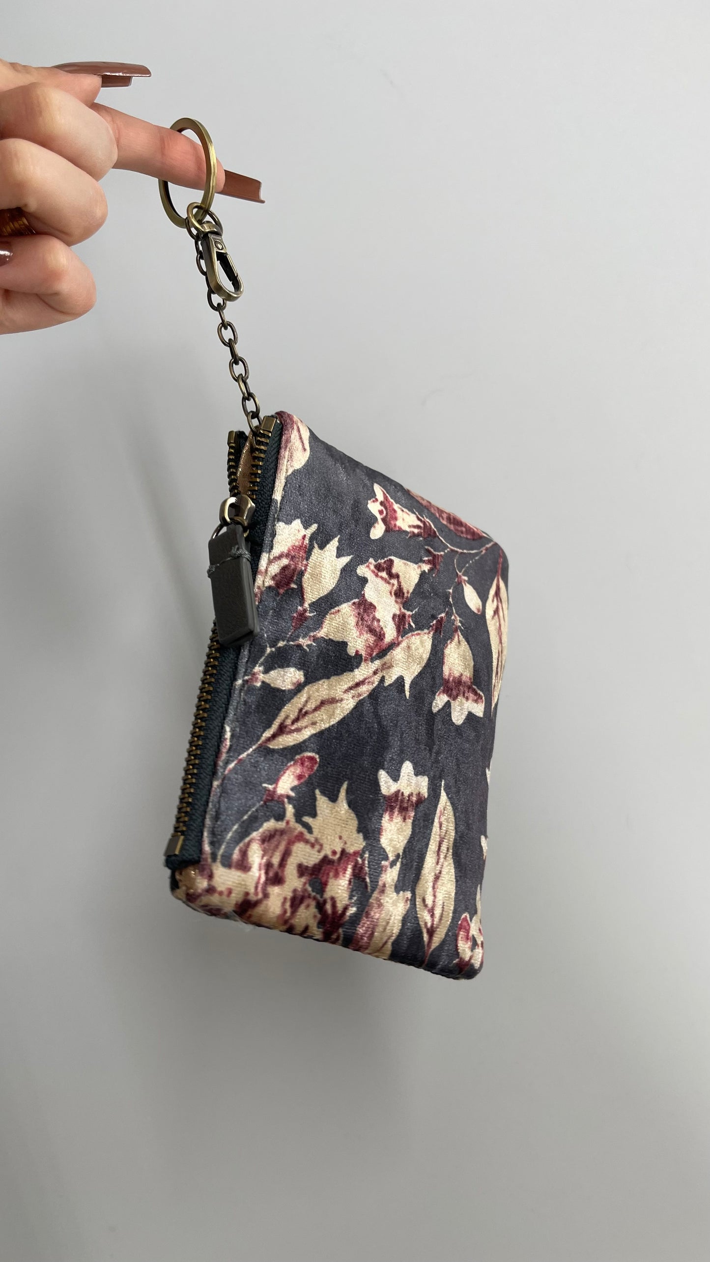 Remi & Reid Velvet Gray Floral Pouch