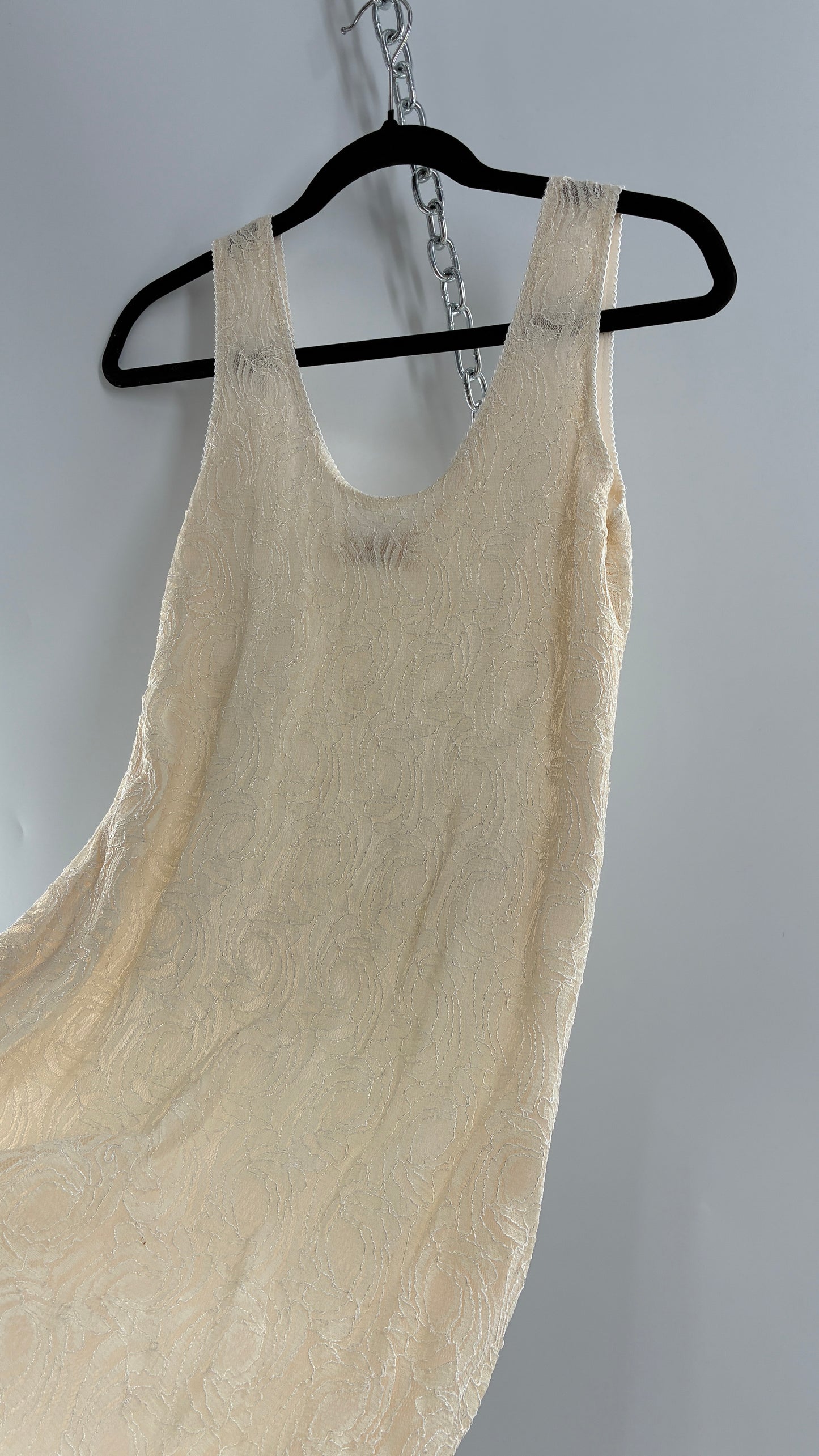 Vintage SARA MIQUE New York Off White Maxi Dress and Balloon Sleeve Cardigan Set (M)