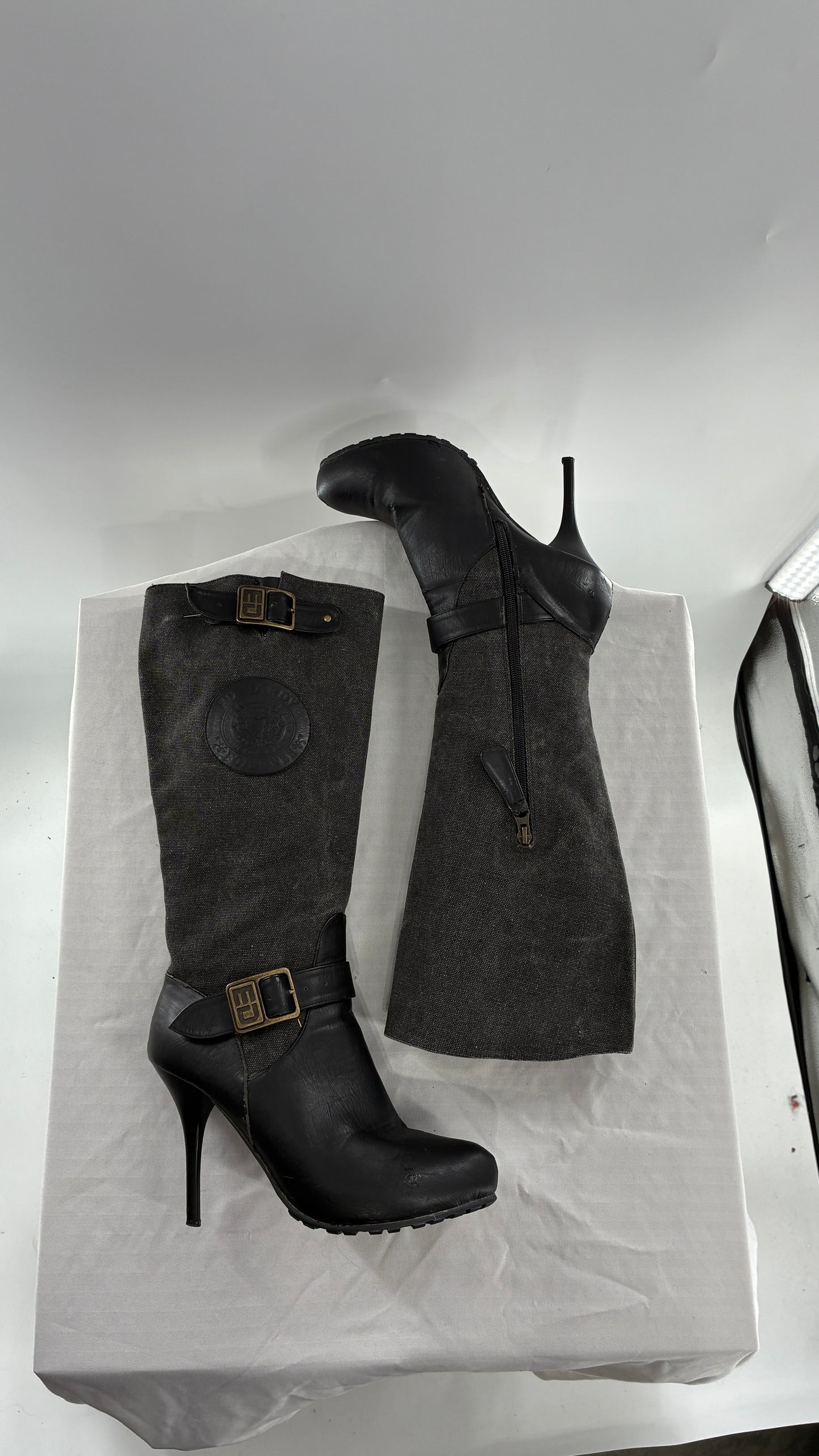 Vintage ED HARDY Stiletto Boots with Embossed Buckles and Badges (9)