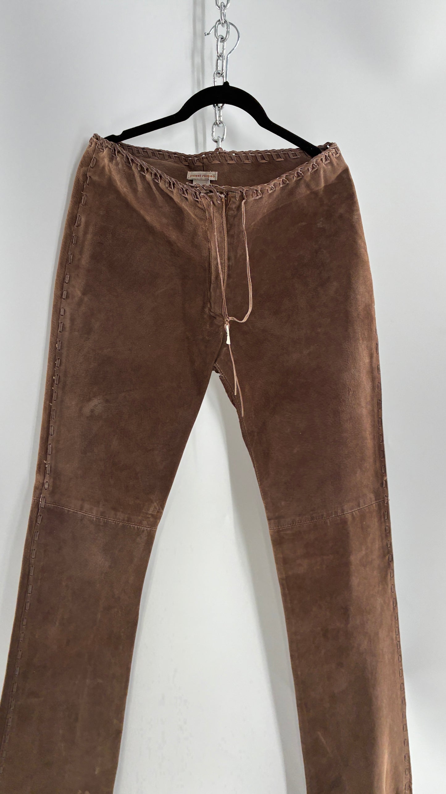 Vintage SWEET ROMEO Suede Leather Stitch Side, Braided Hem Pants (10)
