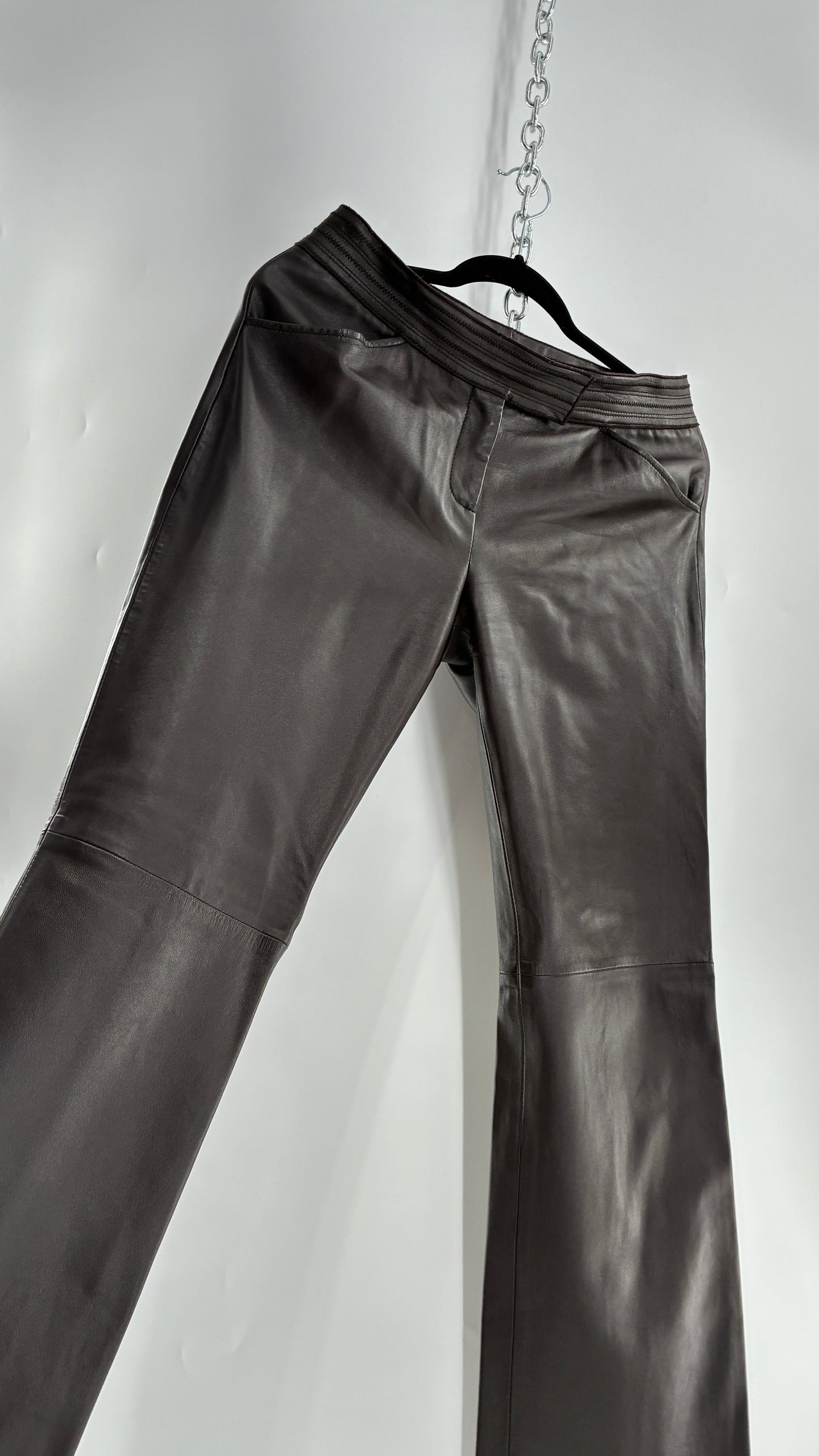 Vintage ETCETERA Deep Brown Low Waisted Embroidered, Side Closure Pants with Bootcut Hem (4)