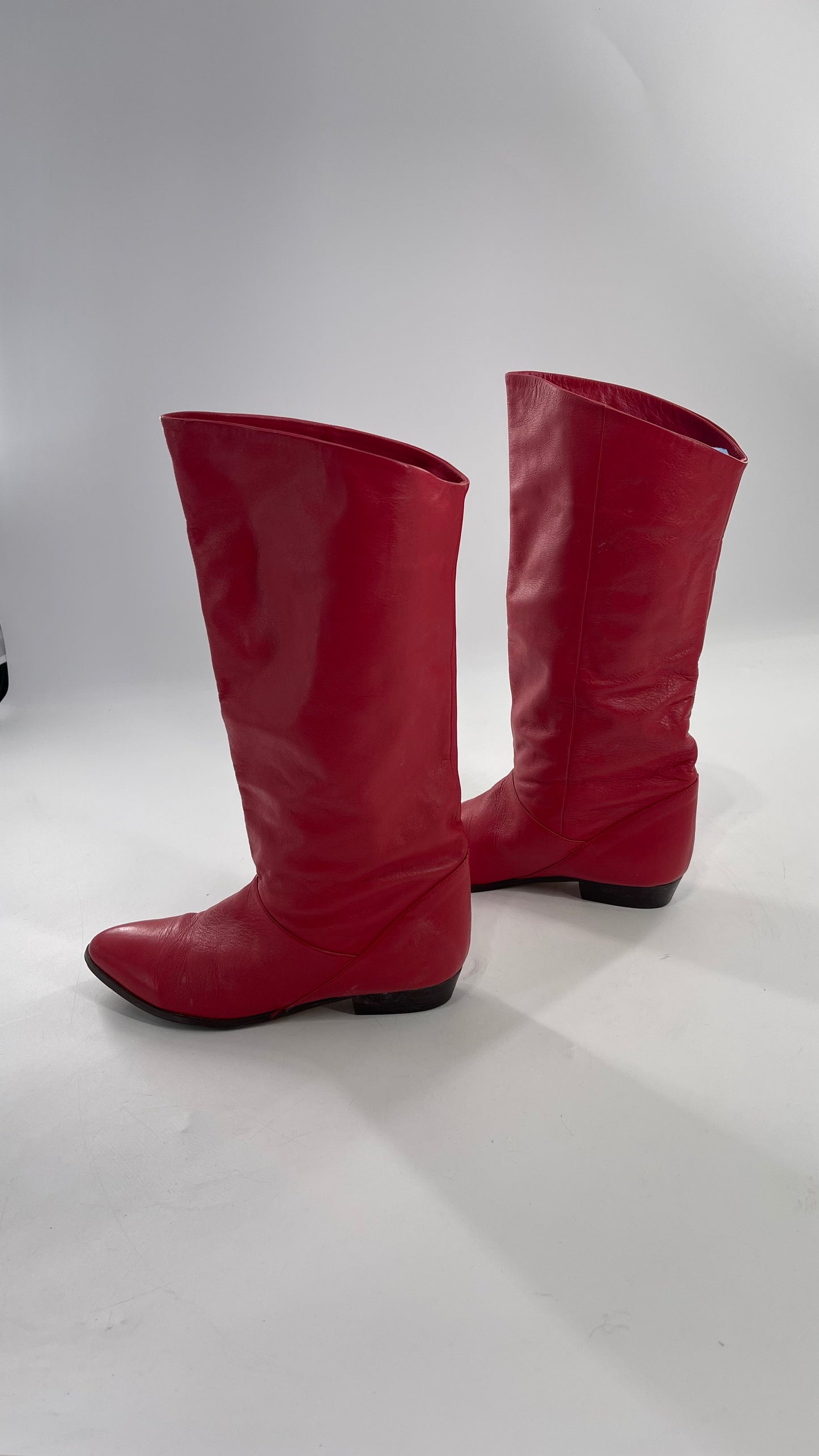 Vintage 1980s Red Argentinian Leather Pointed Toe Baggy Boots (8)