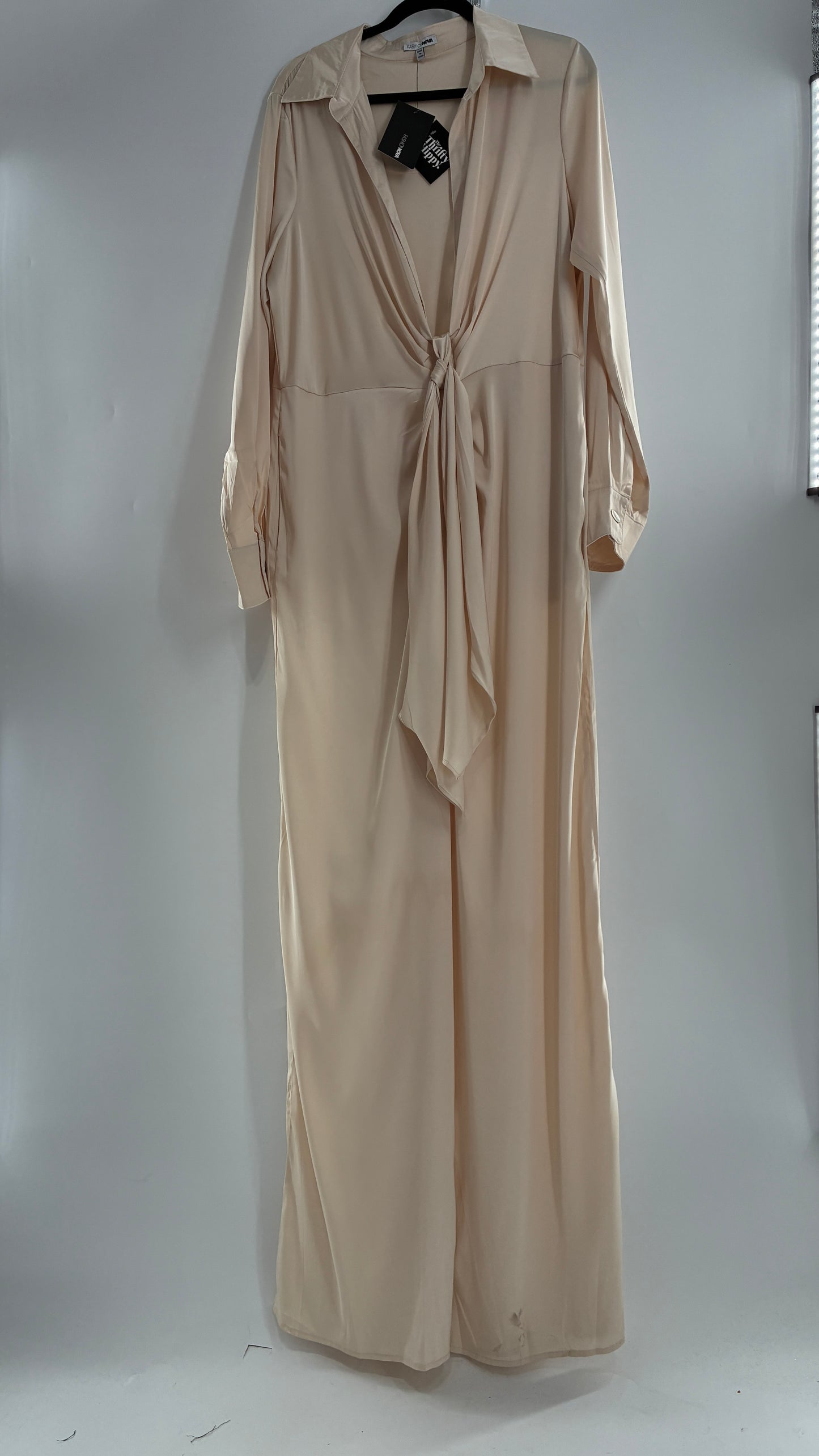 FASHION NOVA Silky Champagne Wide Leg Jumpsuit (XXL)