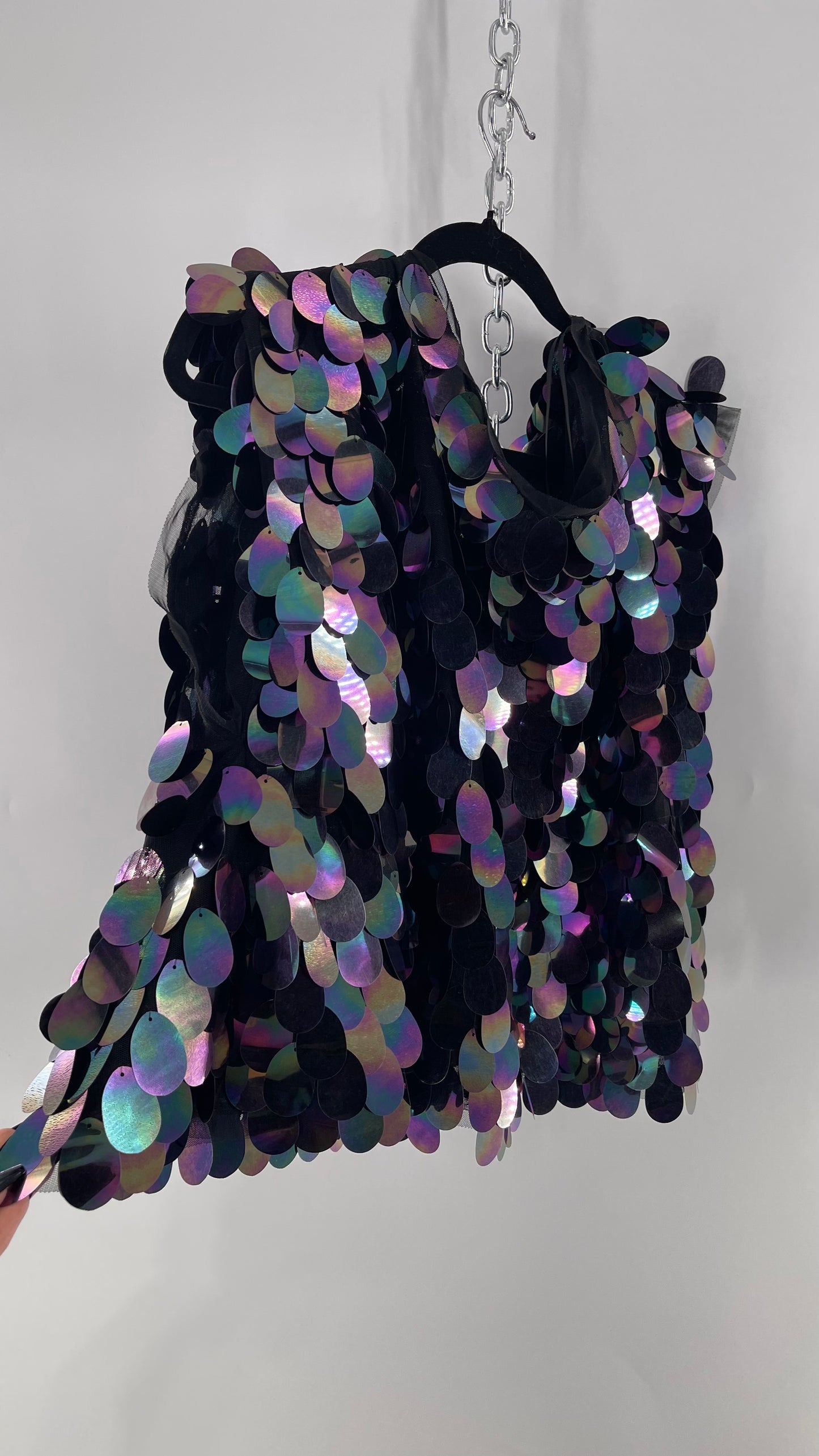 Free People Oversized Iridescent Purple/Indigo Color Changing Sequins (XS)