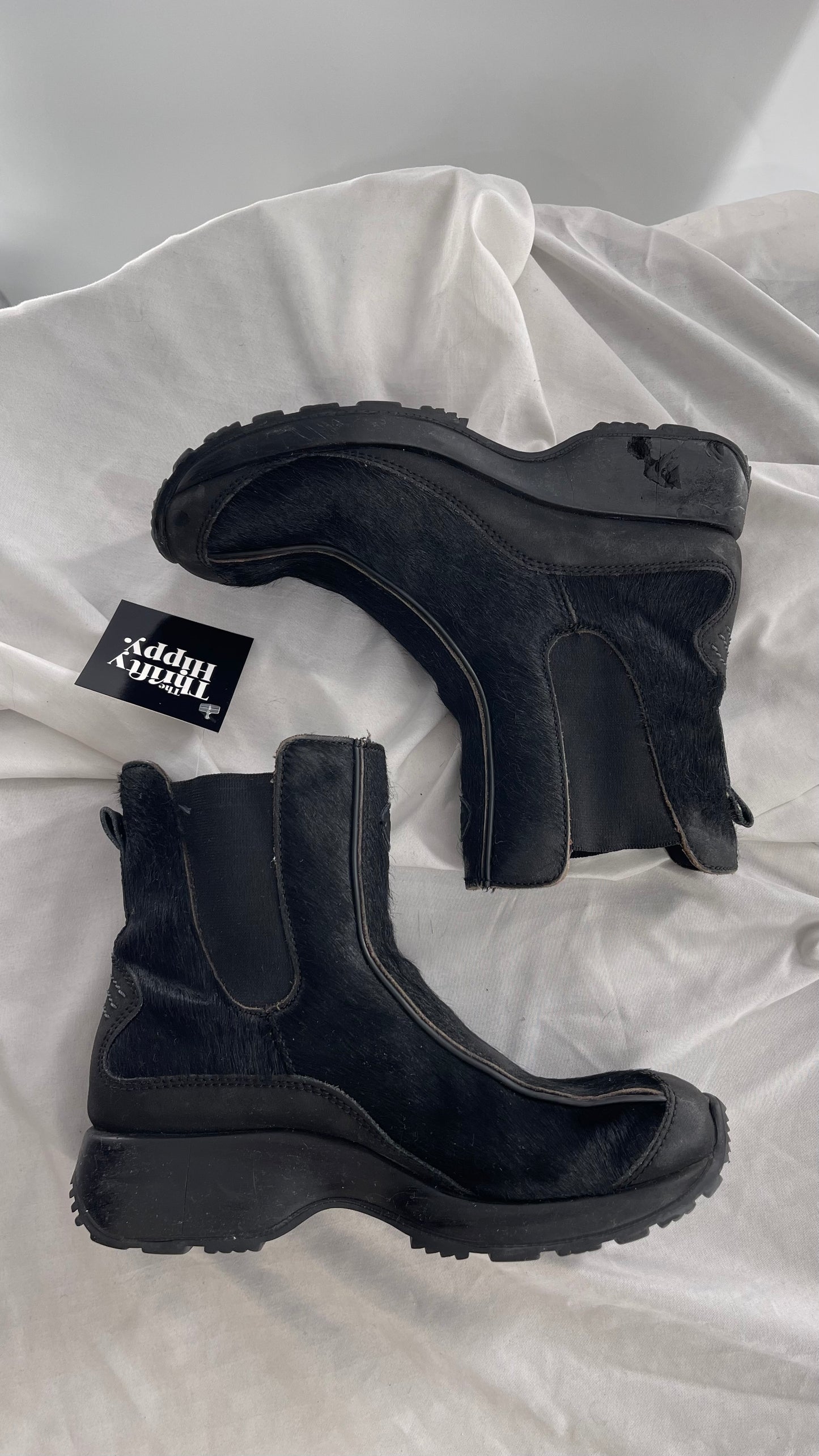 Vintage TECHNICA Black Cow Hide Round Toe Chunky Sole Boots (7.5)