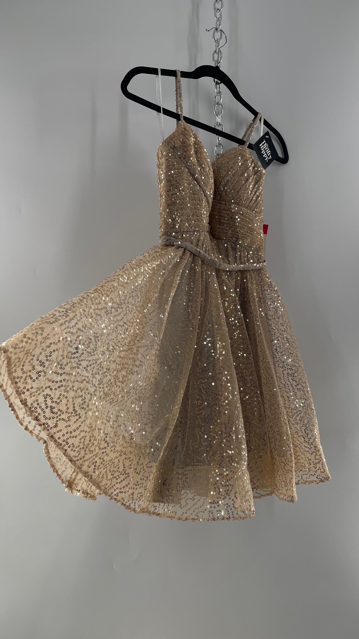 Terani Couture 1922H0420 Sleeveless Gold Sequin Tutu Dress with Ruched Corset Body (0)