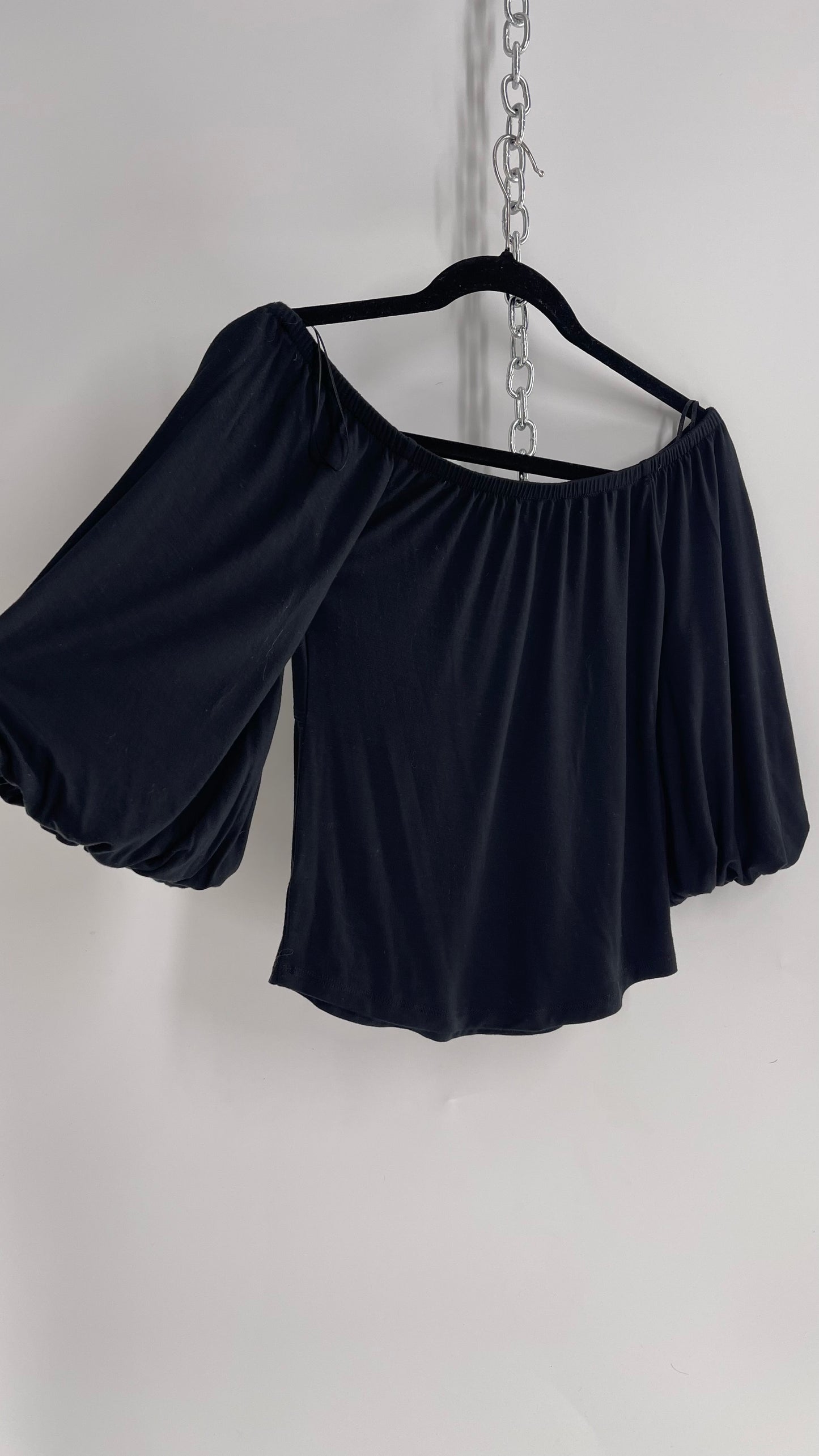 Free People Bubble Sleeve Off the Shoulder Black Top (XS)