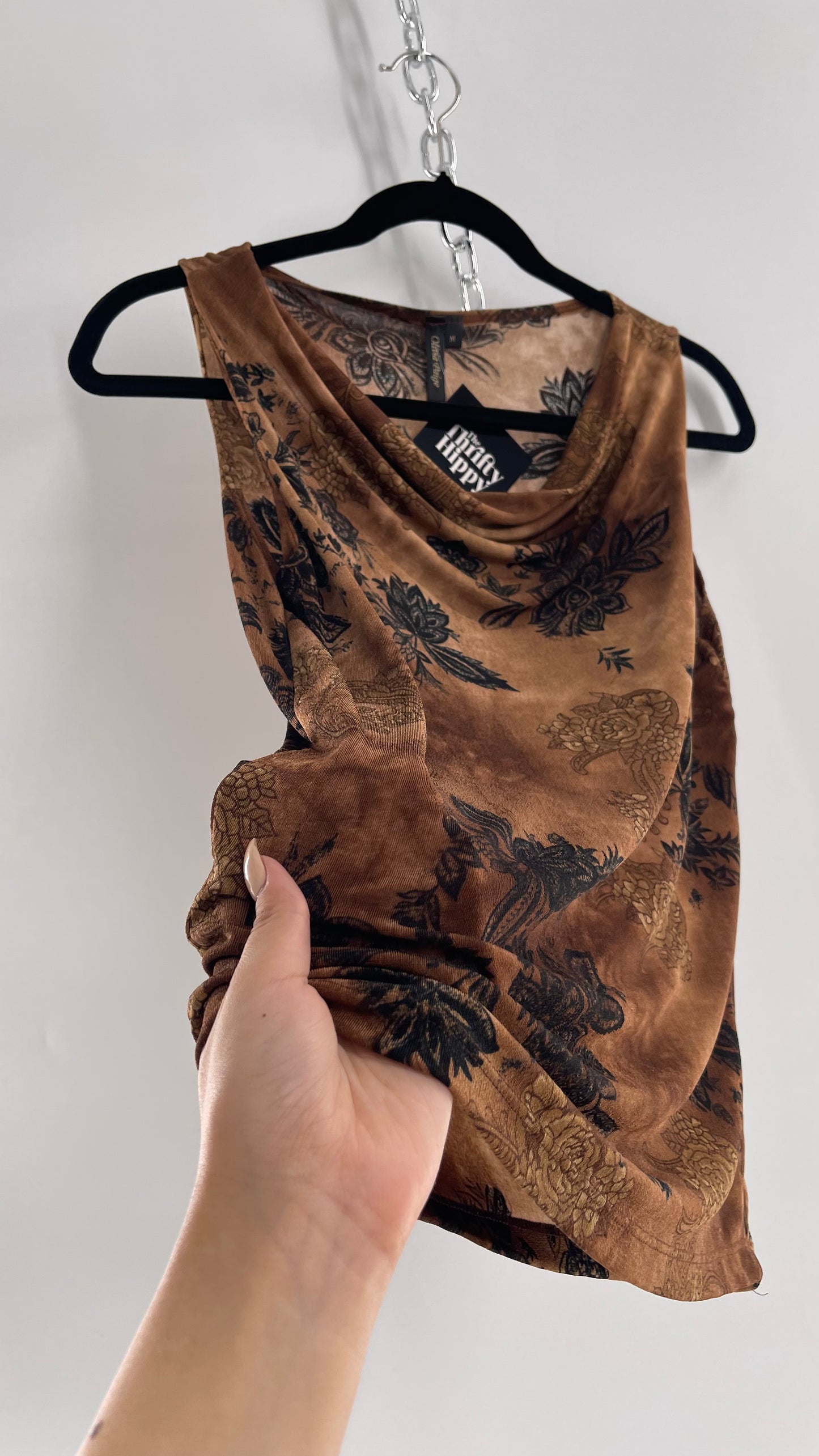 Vintage Olivia Paige Brown Tie Dye Floral Tank (Medium)