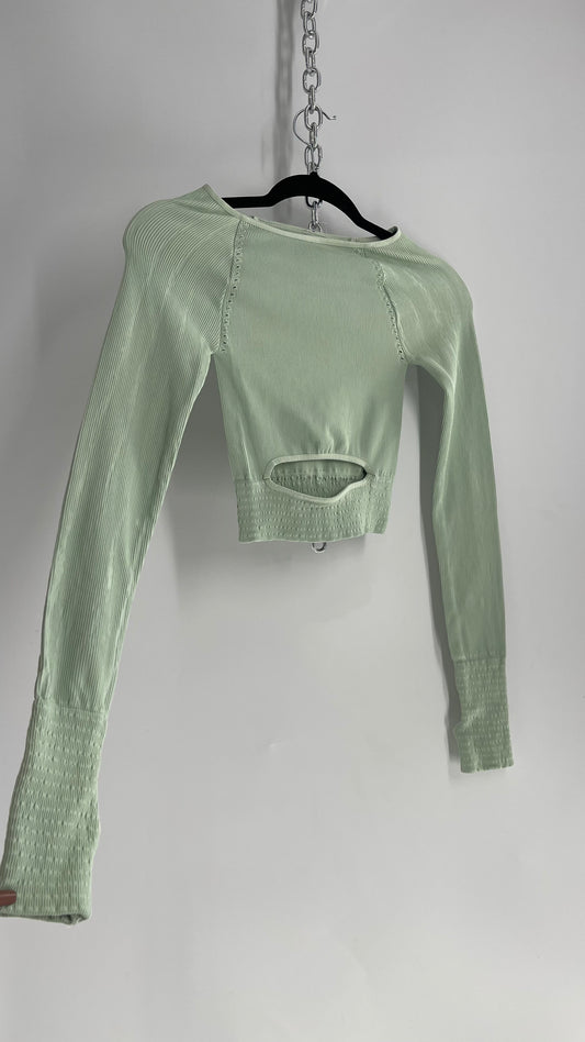 Free People Movement Seafoam Green Cut Out Long Sleeve with Thumb Holes (XS/S)