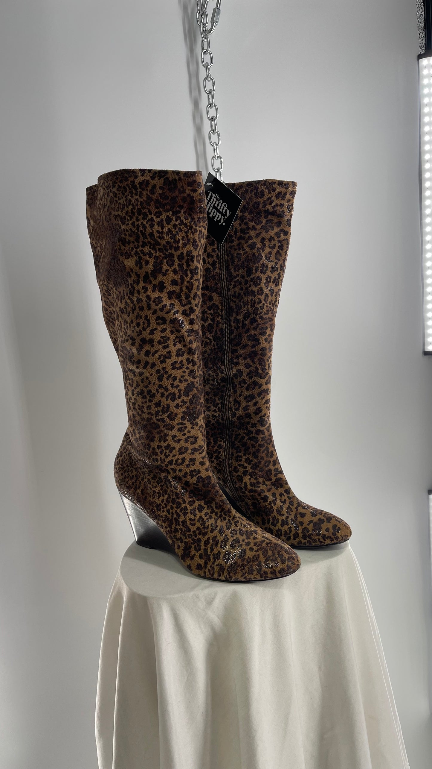 Vintage Impo Stretch Cheetah Sheen Wedge Heel Boots (10)