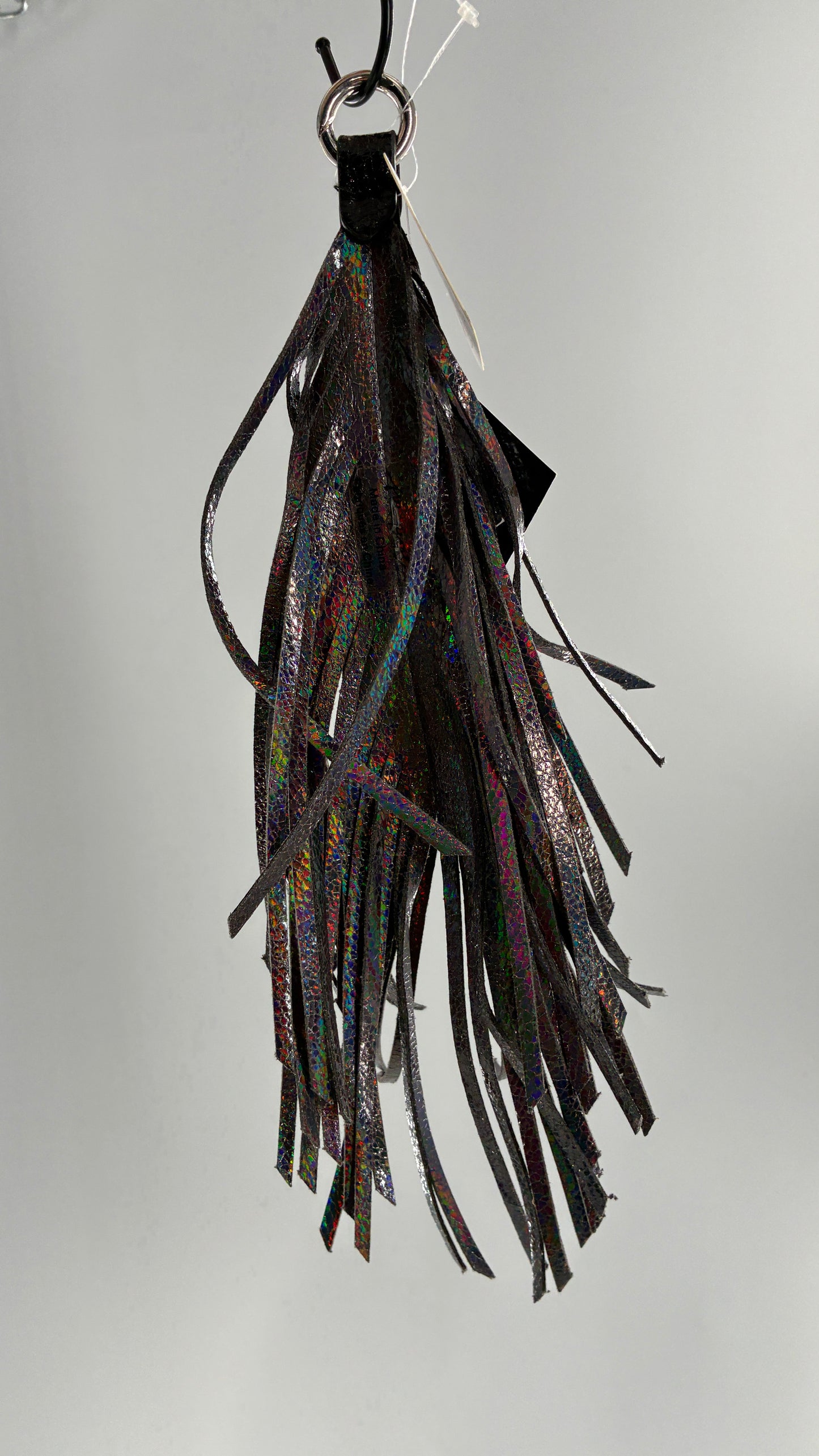 Free People Iridescent Silver Leather Feather Keychain Ring with Tags Attached