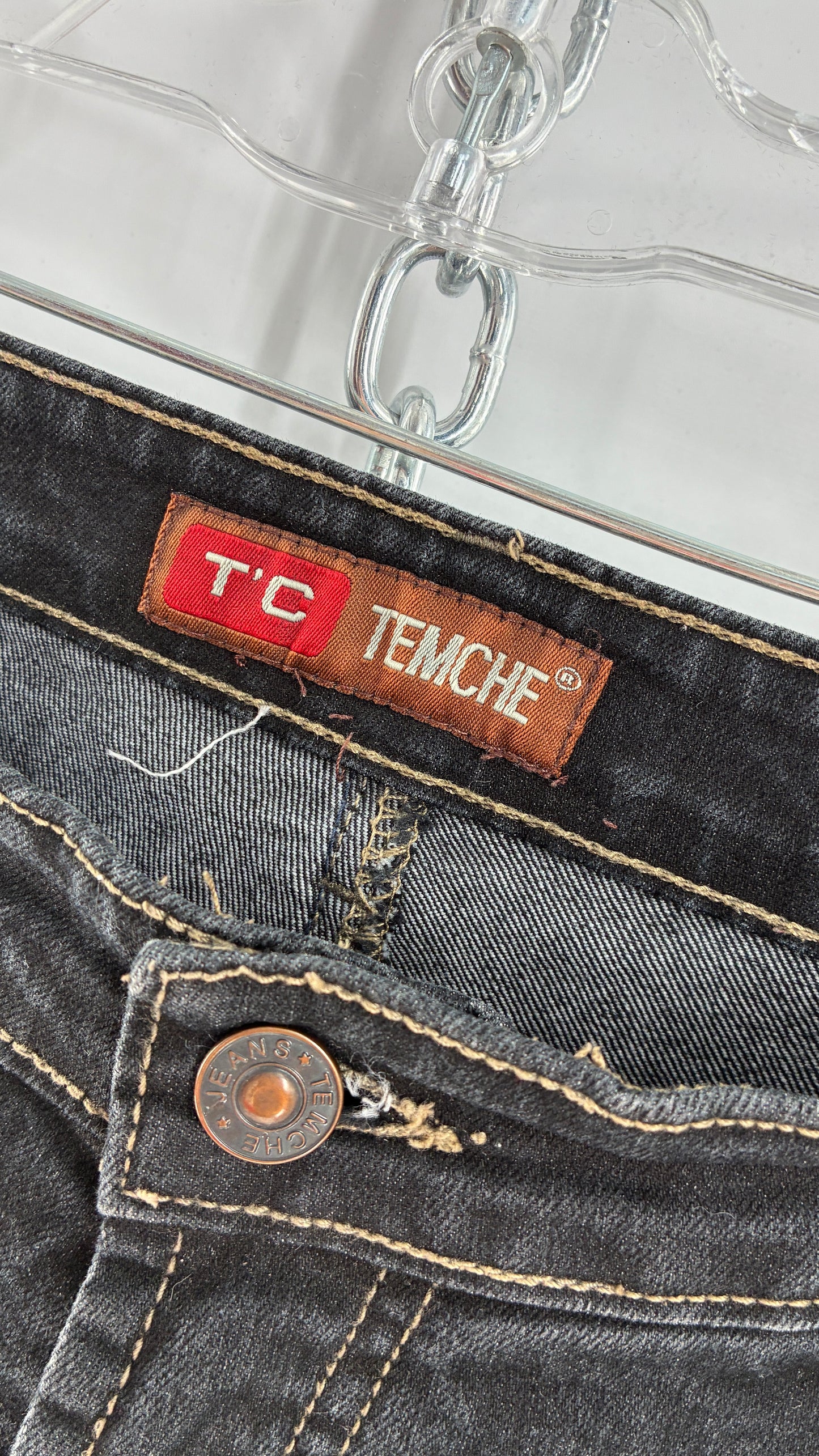 Vintage TEMCHE JEANS Dark Wash Jeans with Painted, Beaded Florals